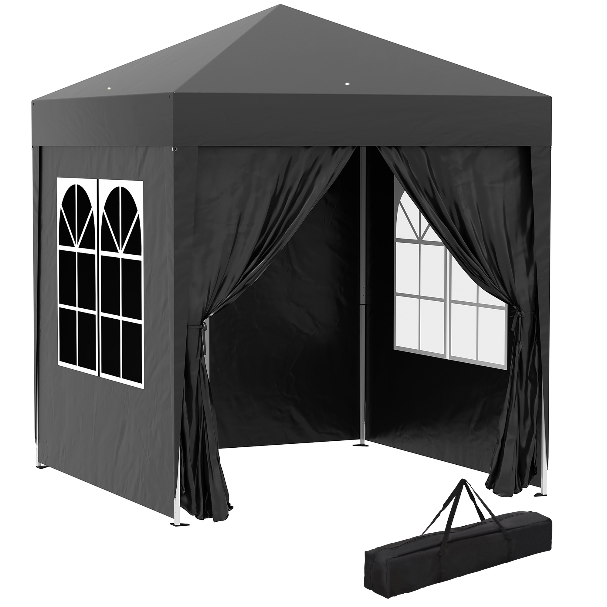 Faltpavillon, Bierzelt, 4 abnehmbare Seitenwände, 2 Fenster, Metallrahmen, 2 x 2m, Schwarz