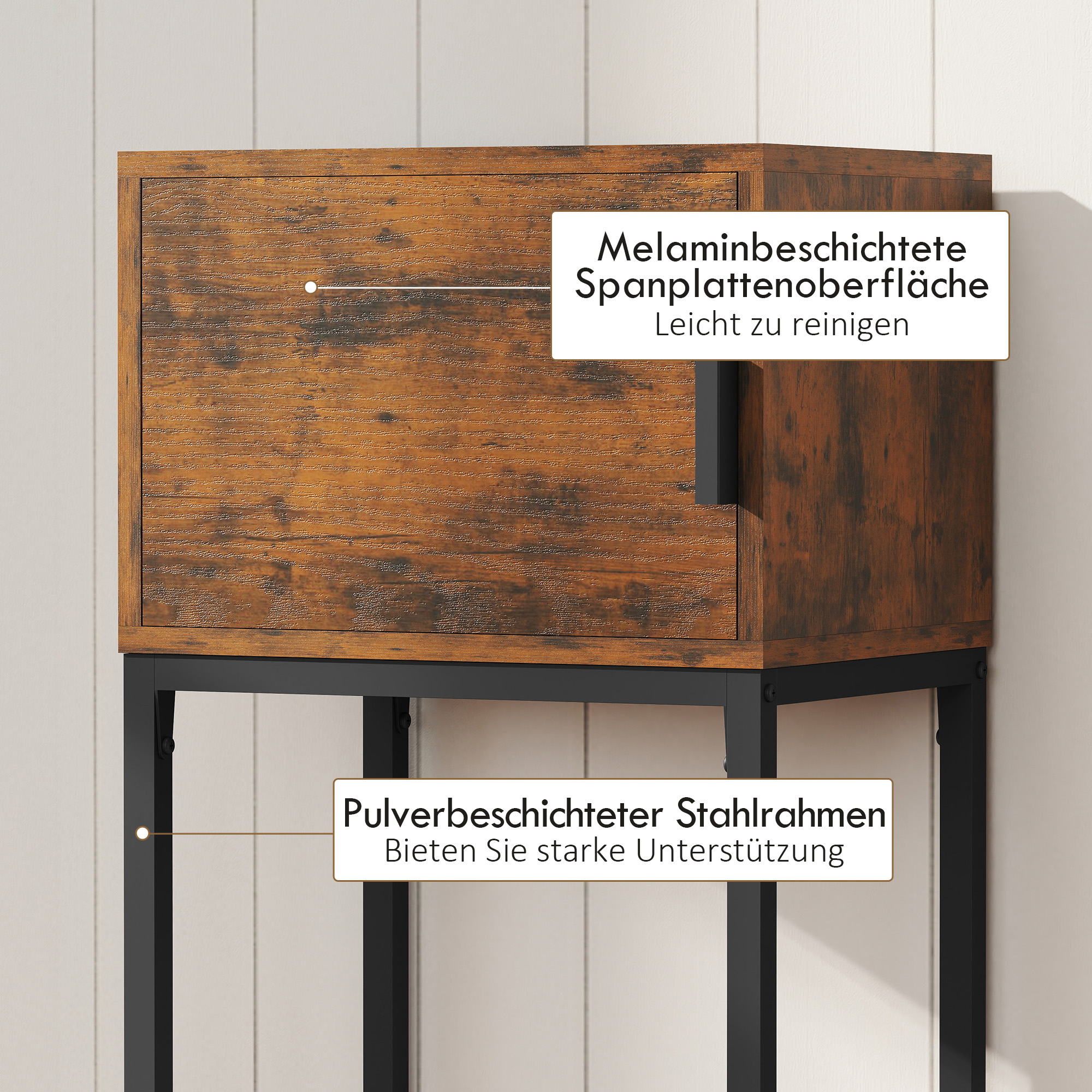 Konsolentisch Schmal, Schrank, Industrie-Design, Wohnzimmer Flur, 40x30x76cm, Rustikal-Braun