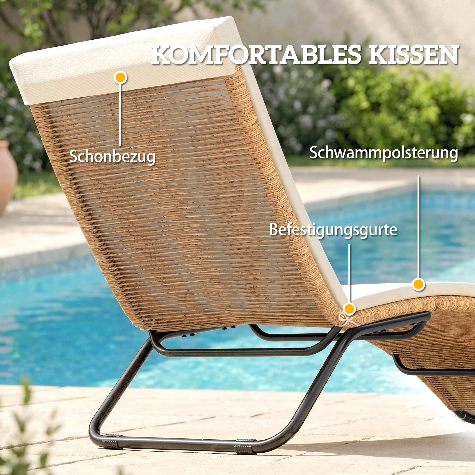 Poly Rattan Sonnenliege S-förmige Gartenliege mit Auflage atmungsaktive Sitzfläche Stahlrahmen