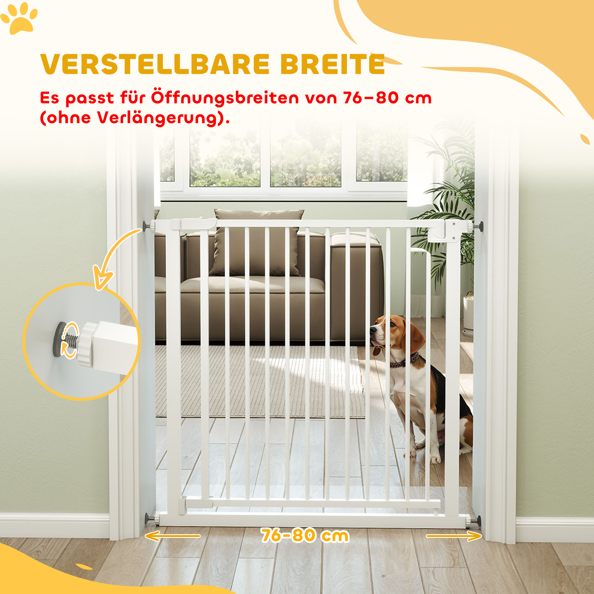 Treppenschutzgitter Absperrgitter ohne Bohren mit automatische Schließung für Kinder Küche Treppe 76-80 x 76 cm Weiß