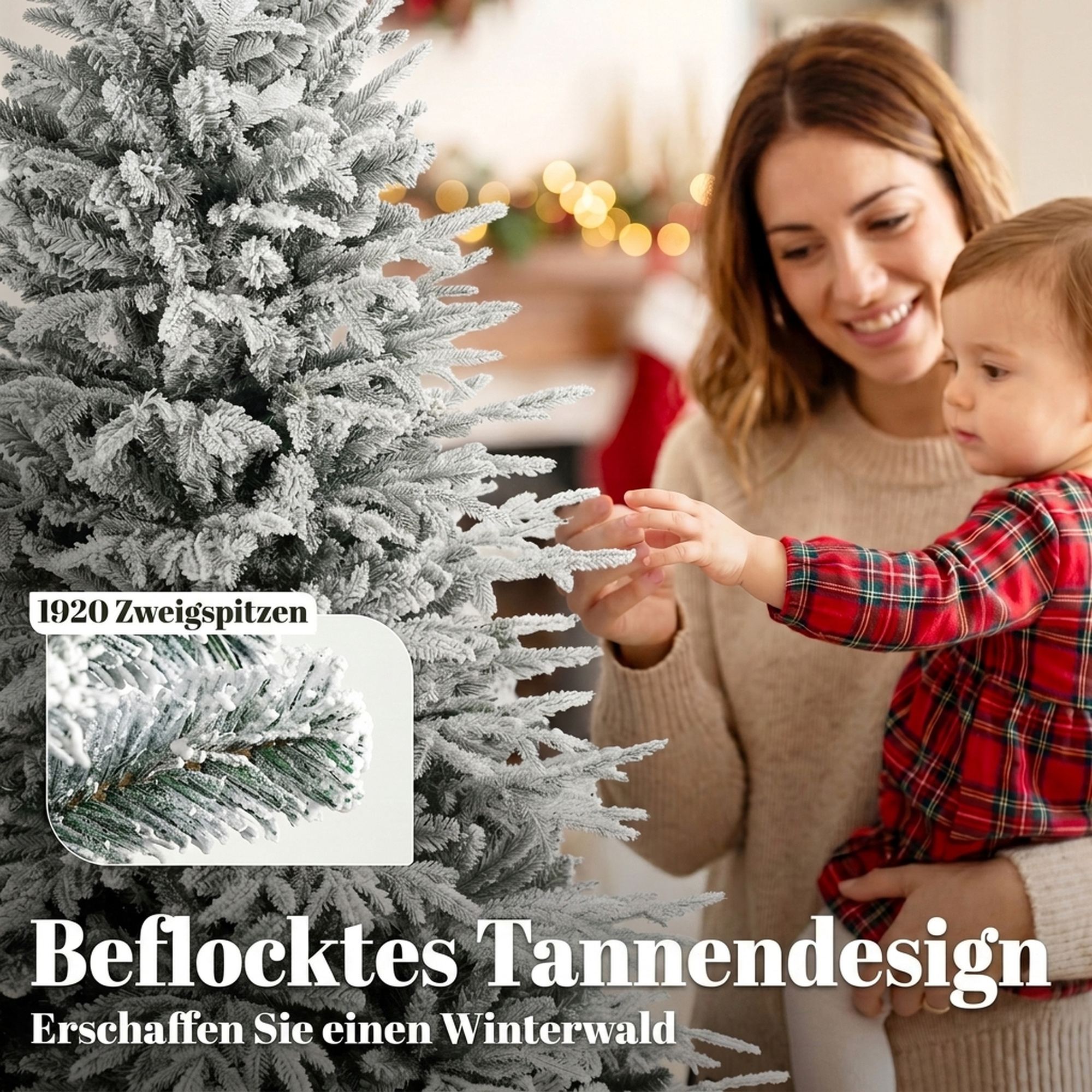 schneebeflockter Weihnachtsbaum 180 cm mit 1920 Spitzen, Klappsystem, künstlich, voll