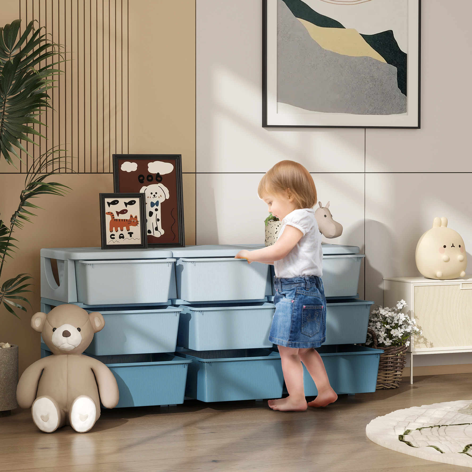Aufbewahrungsbox für Kinder, Kinder-Aufbewahrungsbox, 9 Schubladen, Blau