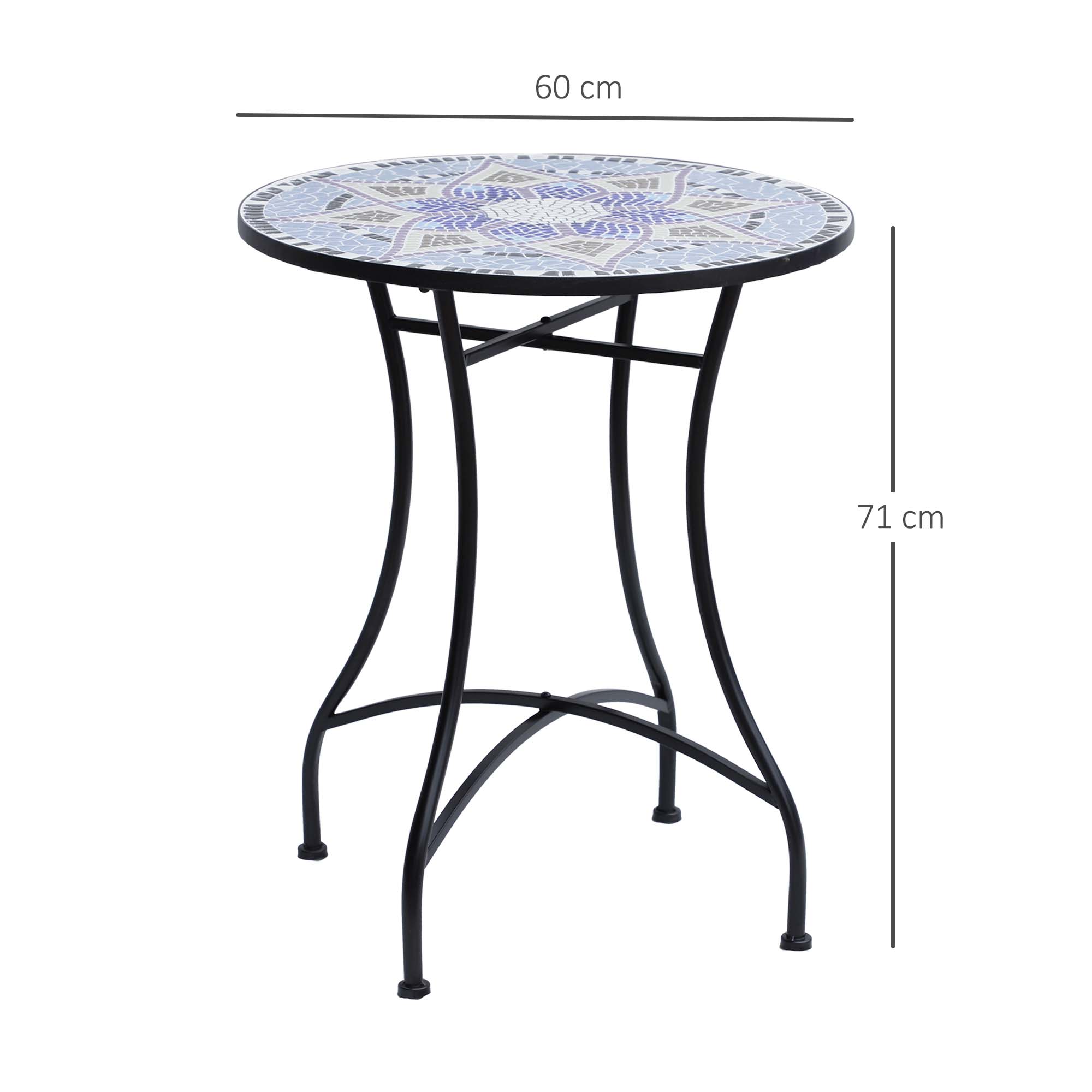 Gartentisch Ø60 x H71cm, Wetterfest Balkontisch aus Metall, Esstisch Outdoor, Campingtisch Beistelltisch, rund Terrassentisch für Garten Terrasse Balkon Blau+Weiß