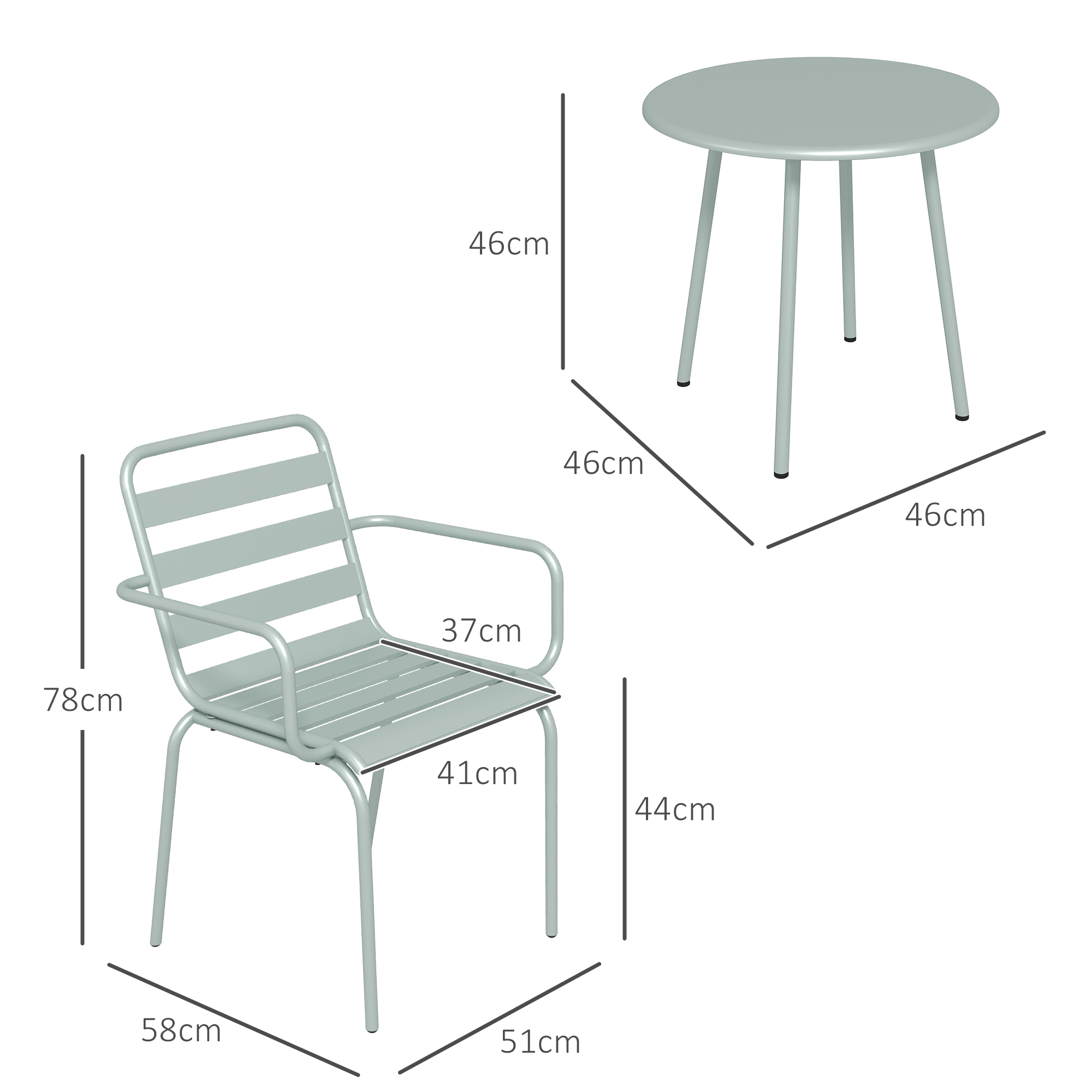 3teiliges Bistro-Set Balkonbistro-Set 2er-Bistroset, klappbar, modernes Design, 51 x 58 x 78 cm, Grün
