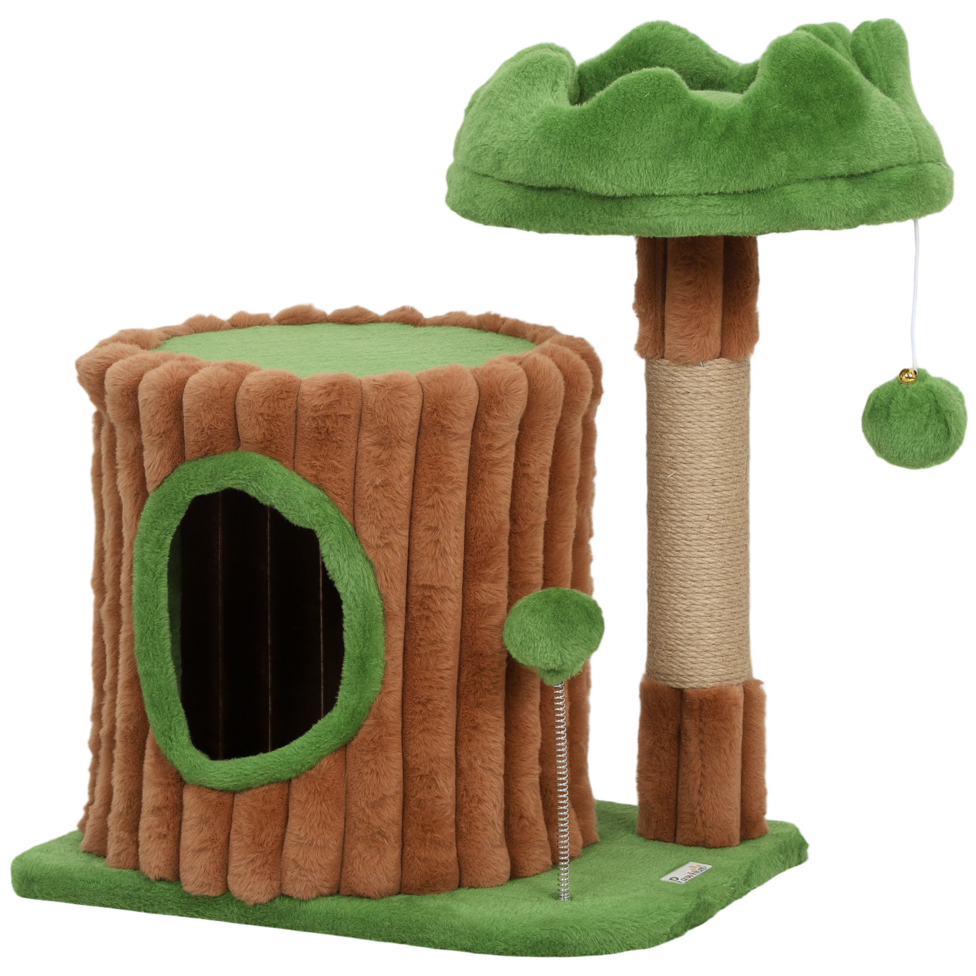 Kratzbaum 53 cm hoch Katzenbaum mit Höhle, Baumstamm-Design, Jutestämme, 2 Bälle  für 1-2 Katzen unter 5 kg, Braun+Grün