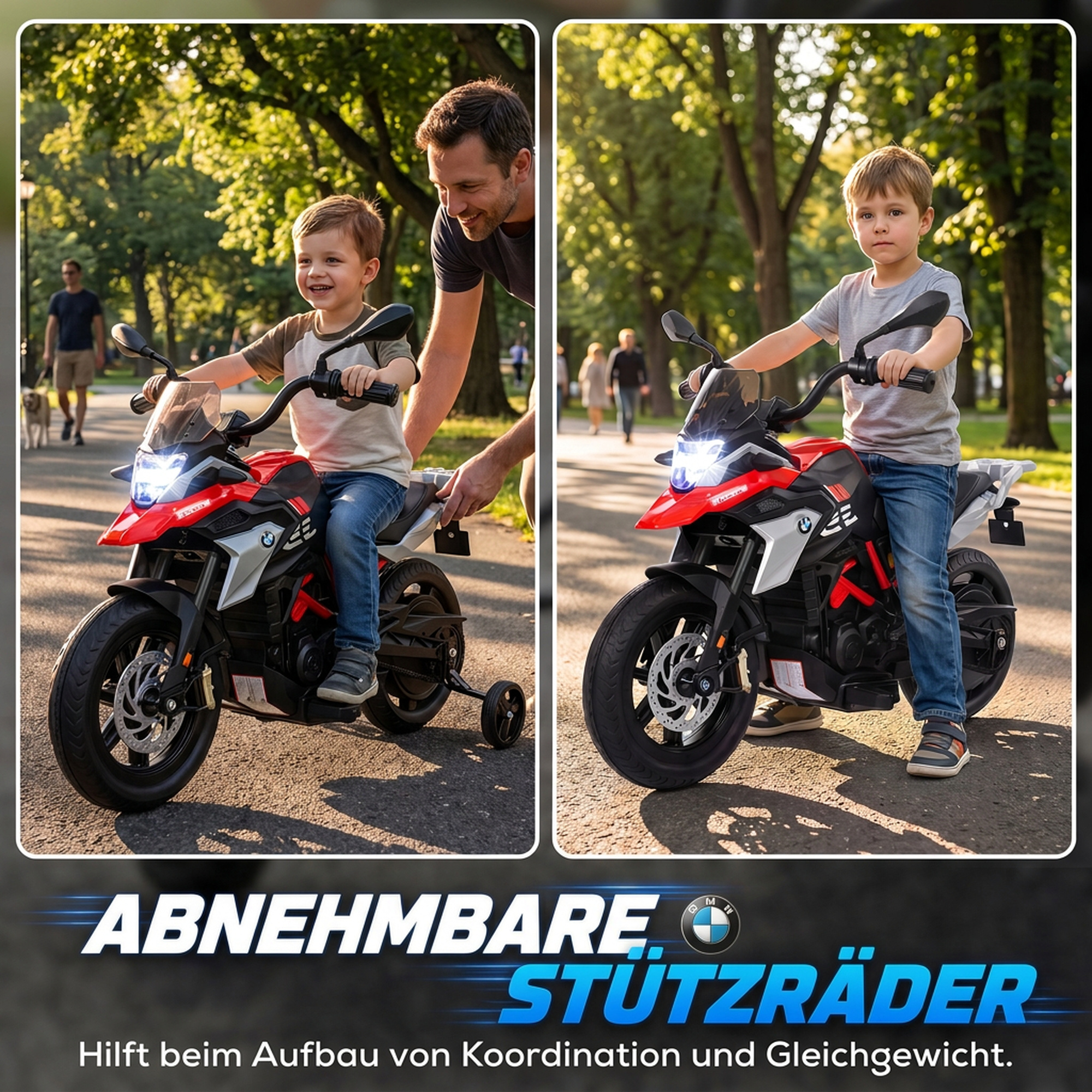Elektro Motorrad Kinder BMW 12V Kinder Motocross mit Lithium Akku 35W Motor Drehgasgriff Stützrädern PU-Sitz bis 6km/h