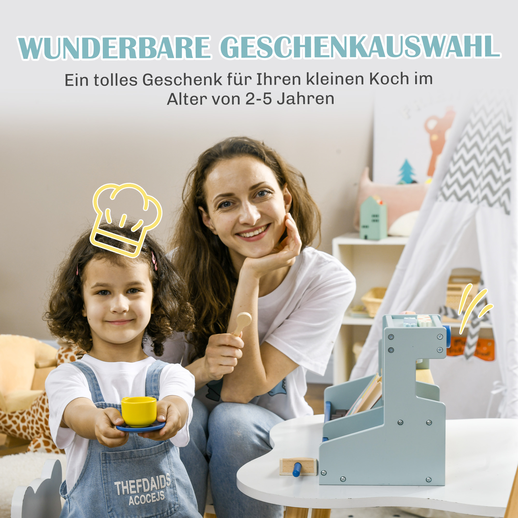 Spiel-Eisladen für Kinder, Eiscreme-Stand, viel Zubehör, fördert Fantasie und Motorik, Hellblau