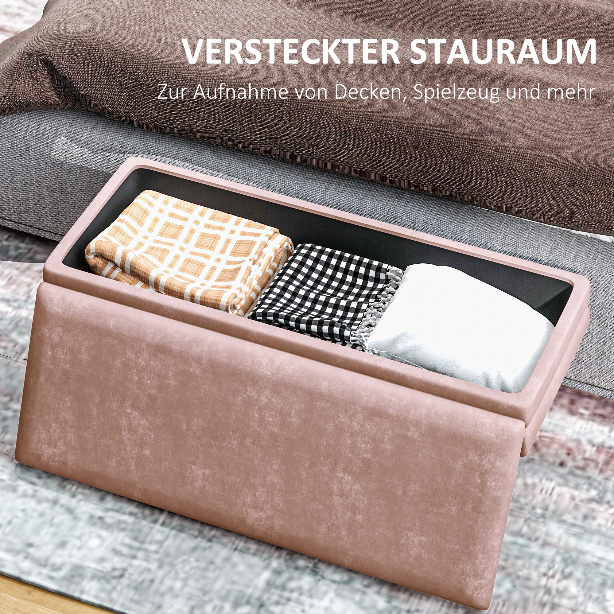Sitzbank Polsterbank, mit Stauraum, Stahl, 100 x 37,5 x 42 cm, Rosa