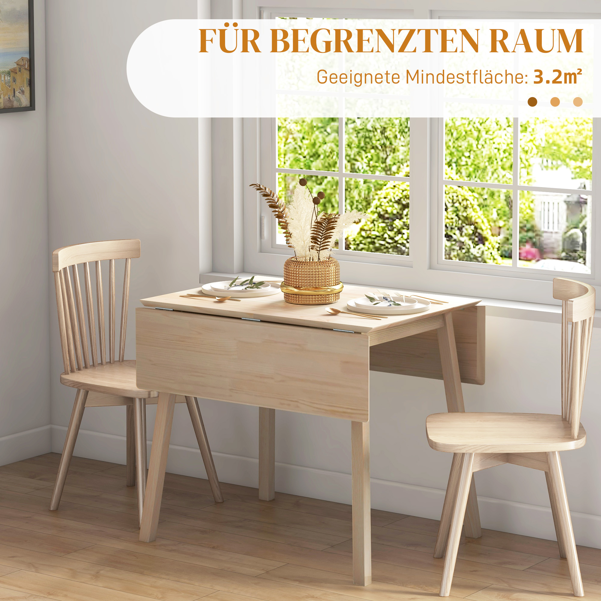 Esstisch Klapptisch Küchentisch, 2 aufklappbare Flächen, 110 x 86 x 75 cm, Natur