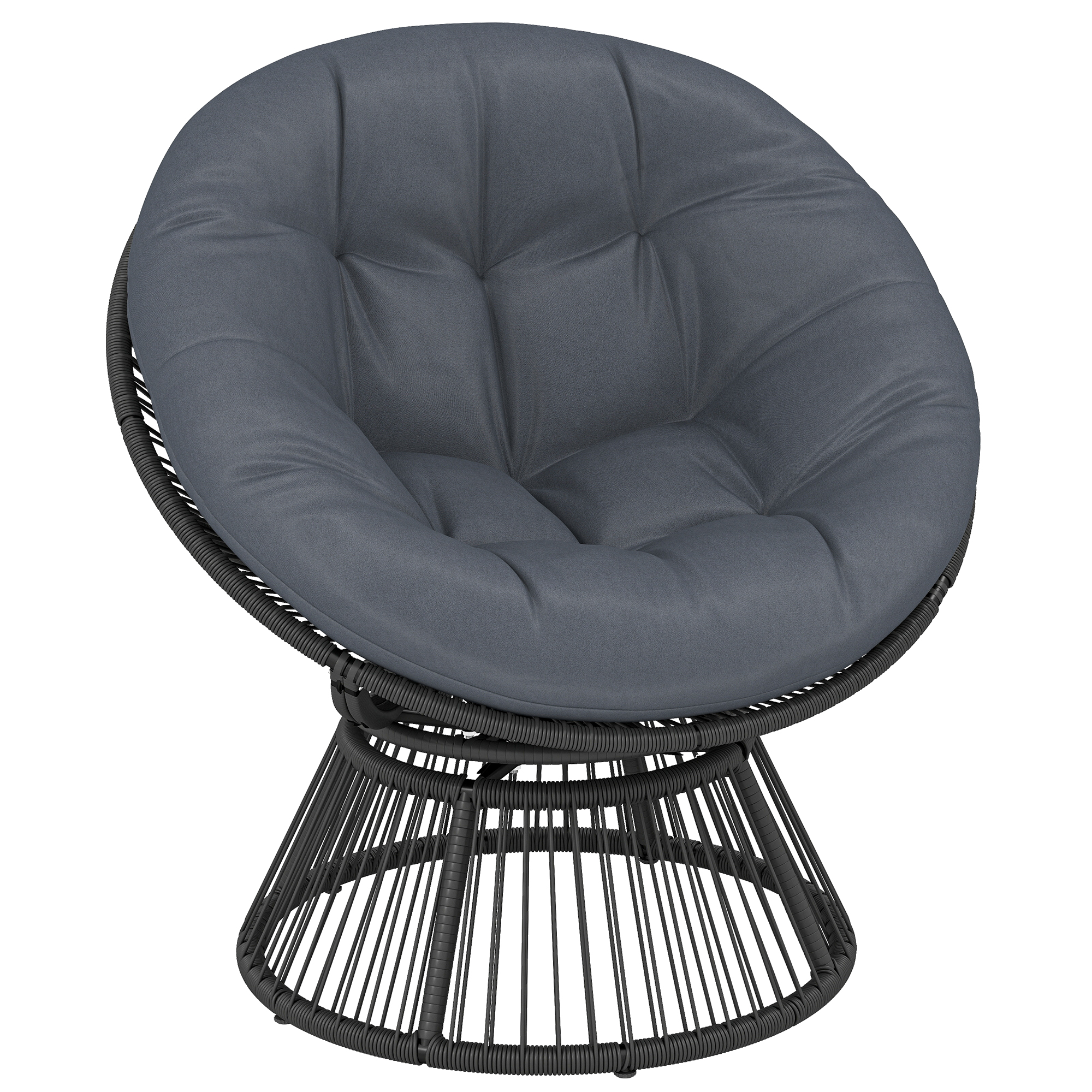 Papasansessel 360° drehbar Korbsessel mit Kissen Stahlrahmen runder Rattansessel Loungesessel Grau