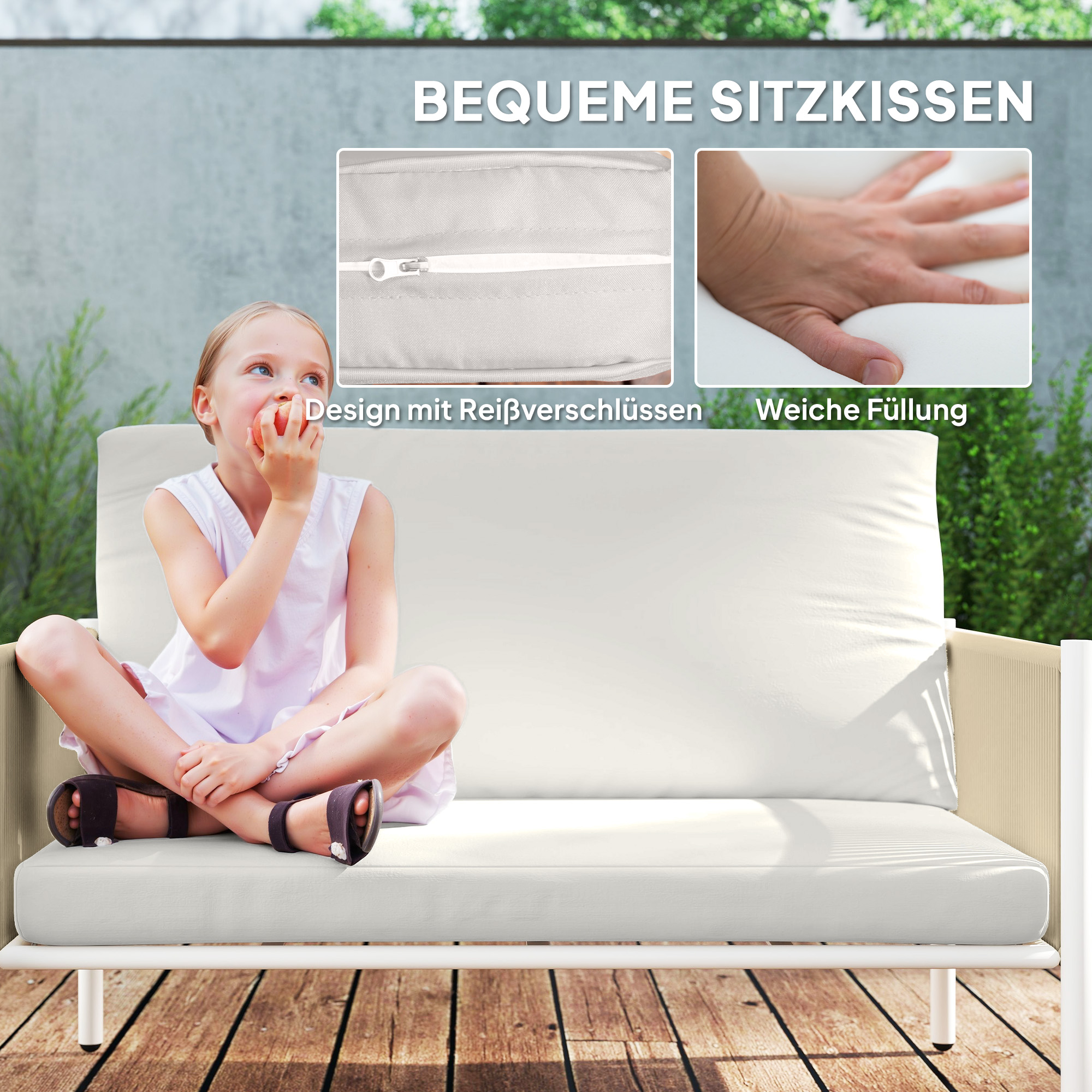 Gartenmöbel Set aus Polyrattan Lounge-Set mit 2er Sofa Sessel Glastisch Kissen 4 Personen Braun+Grau