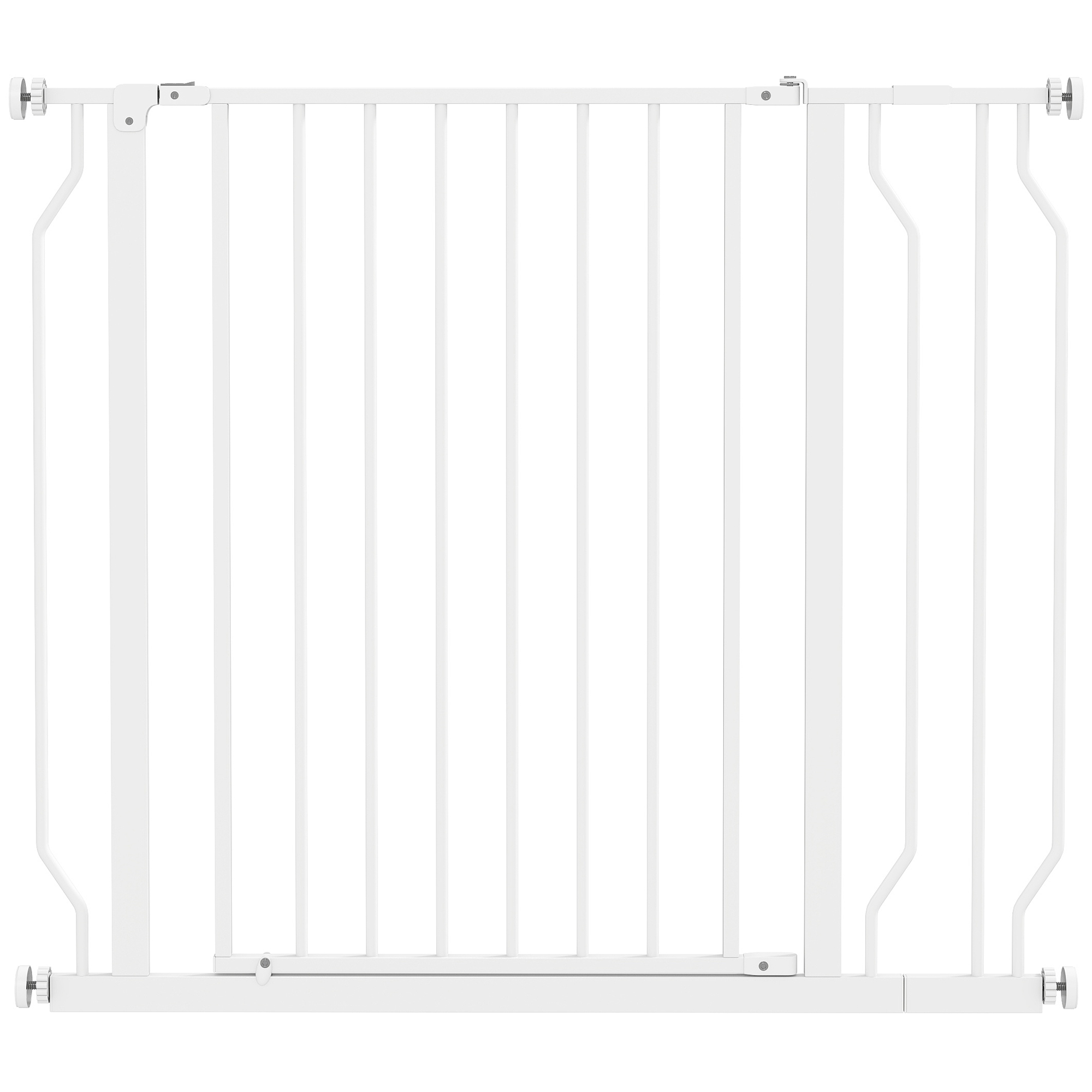 Hundeschutzgitter, Absperrgitter, Zwei-Wege-Öffnung, Wandhalterung mit Druckknöpfen, verstellbar von 75 cm bis 95 cm, Weiß