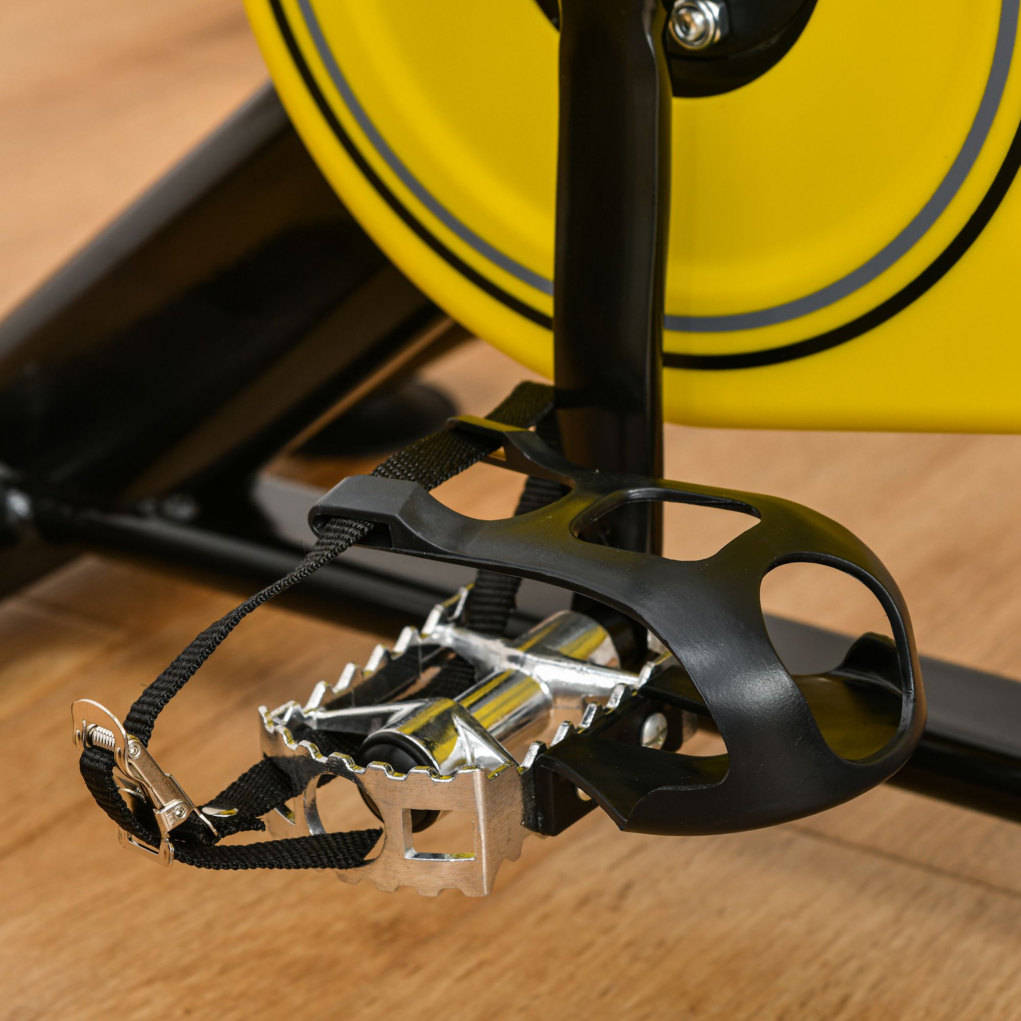 Fahrradtrainer höhenverstellbarer Heimtrainer Fitnessfahrrad Rollentrainer mit Riemenantrieb LCD-Display Stahl ABS Gelb+Schwarz 45,5 x 100 x 101-113 cm