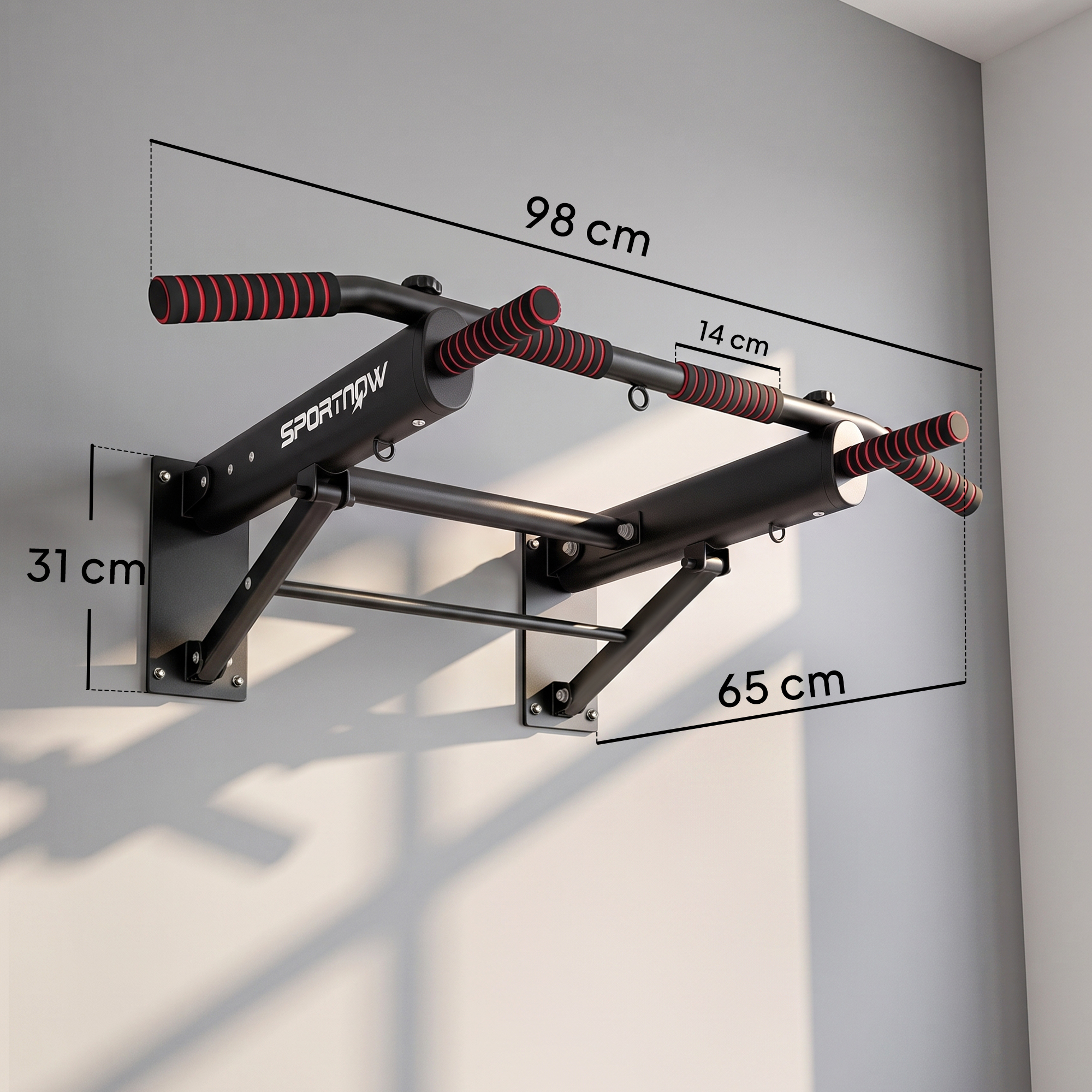 Klimmzugstange klappbar Klimmzüge mit rutschfesten Griffen, Wandmontage max. 120 kg, 98 x 65 x 31 cm Schwarz