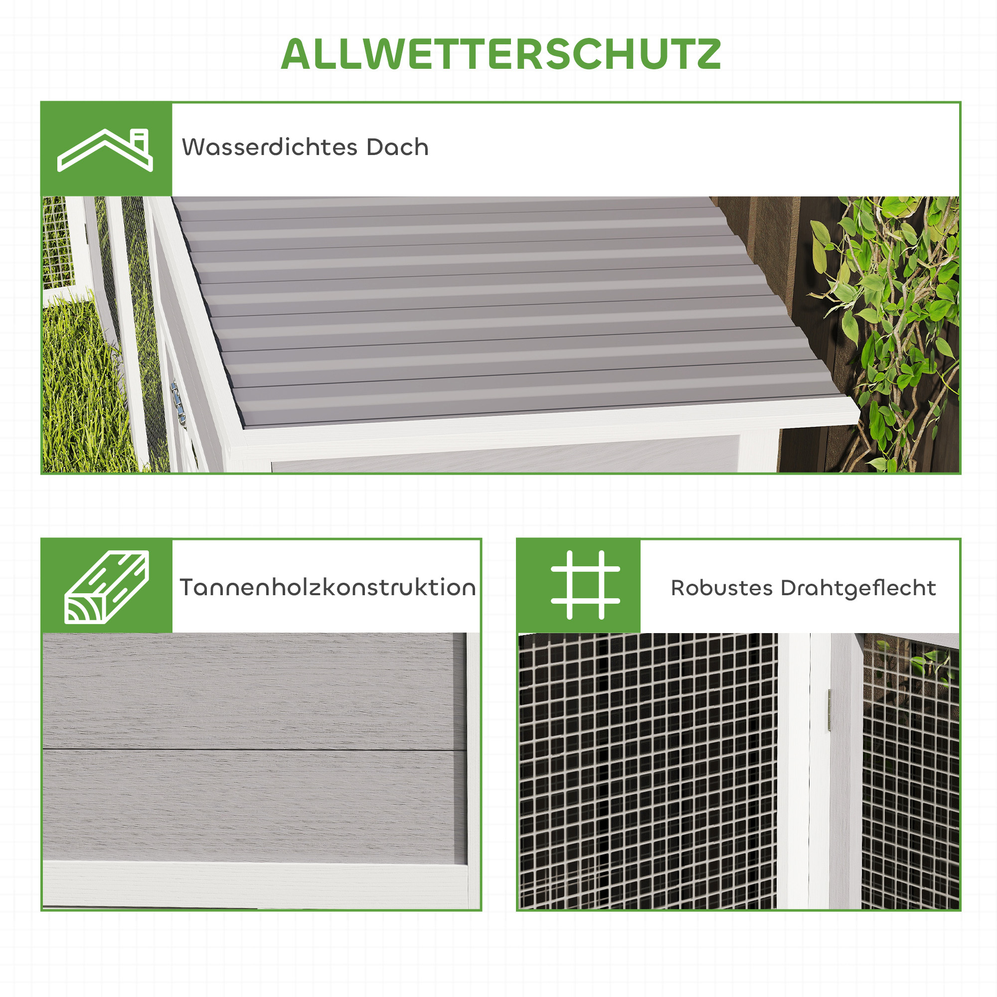 Hühnerstall L-förmiges Hühnerhaus aus Holz mit 2 Häusern, 2 Ebenen, Auslauf, Rampe, 251 x 192 x 103 cm Grau