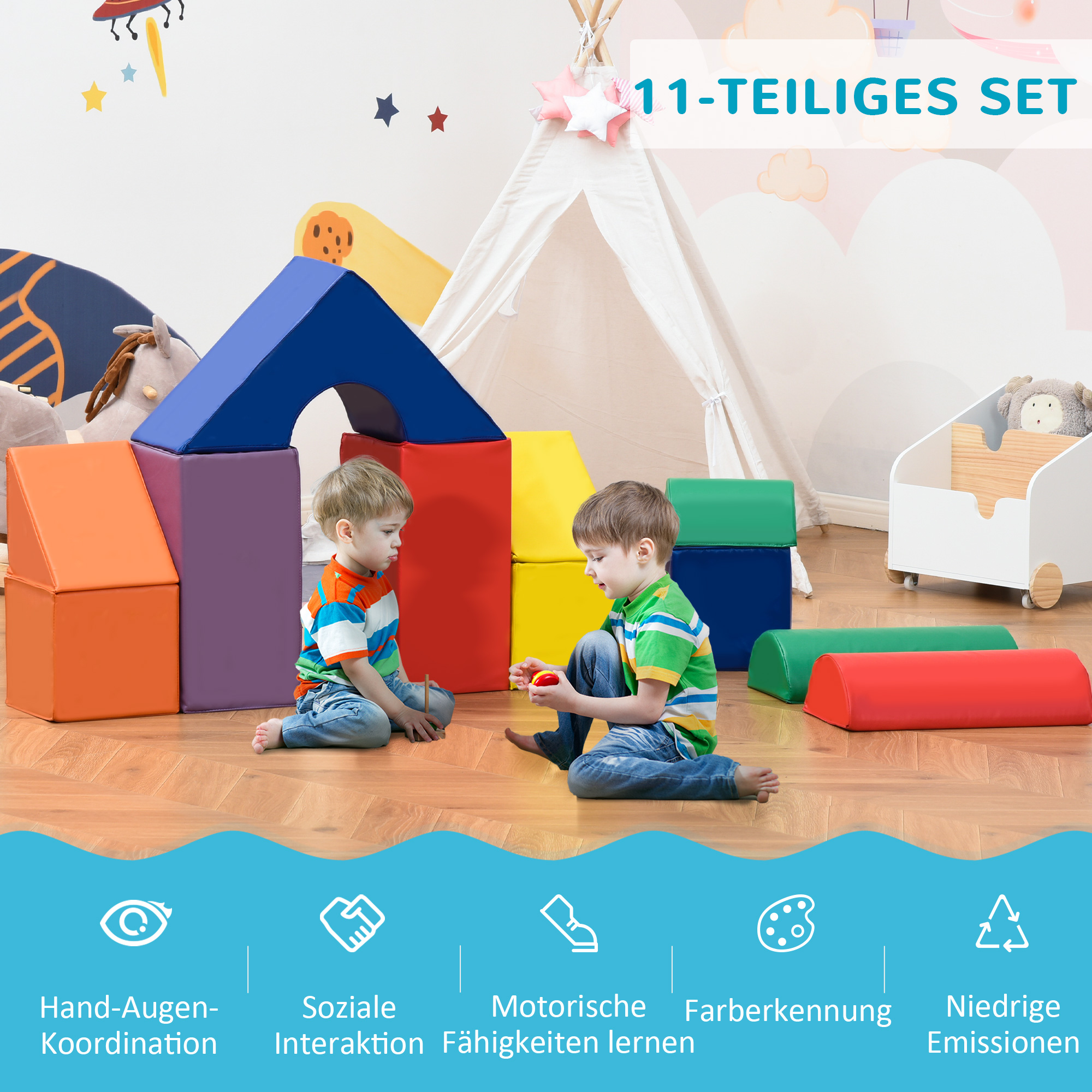 große Spielklötze für Kinder, 11-teiliges Set, für Kinder 1-3 Jahre, Schaumstoff, Bunt