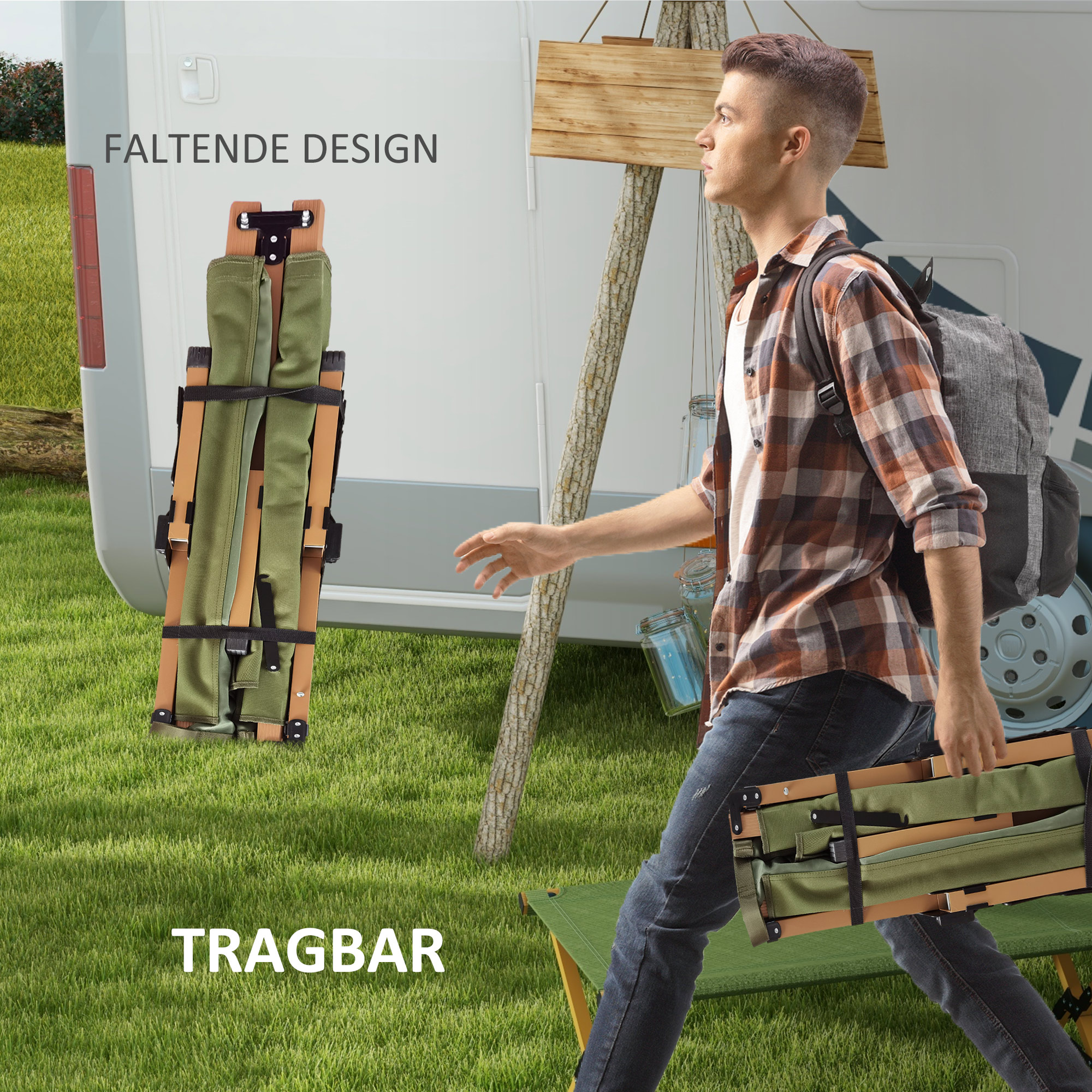 Feldbett faltbar Campingbett mit Tragetasche 196 x 64 x 45 cm Gästebett bis 200 kg für Outdoor, Camping Reisen