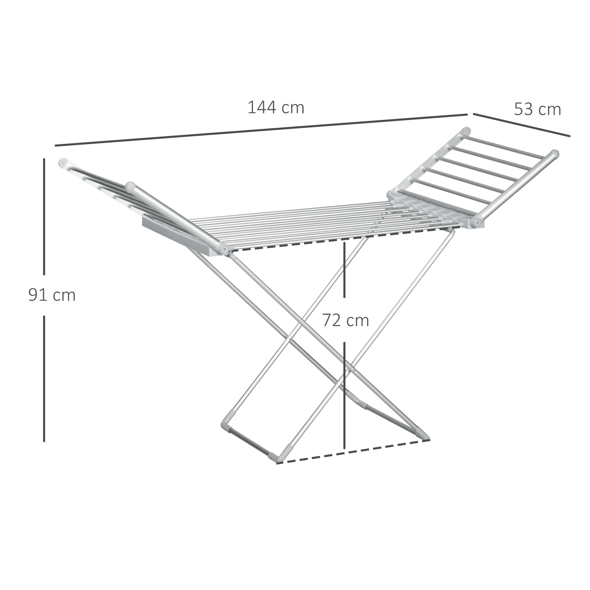 Wäscheständer mit Heizfunktion, 45-55 ?, zusammenklappbar, 144L x 53B x 96H cm