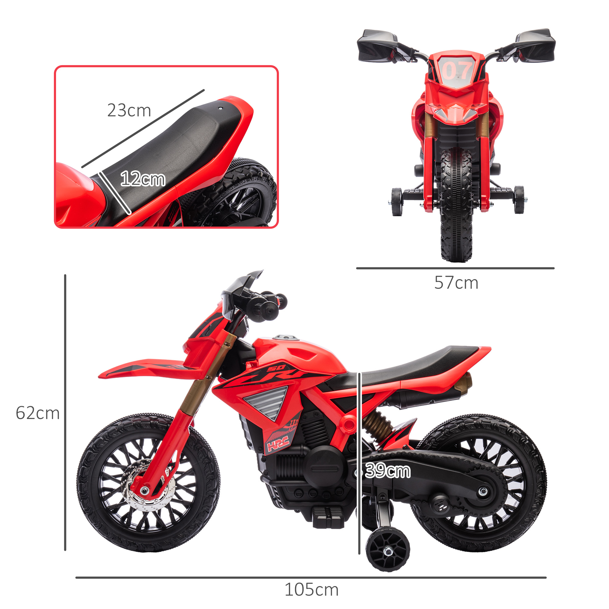 Elektro-Motorrad für Kinder, 6V Batterie-Antrieb, Stützräder, Hupe, Startgeräusch, 3-8 Jahre, Rot