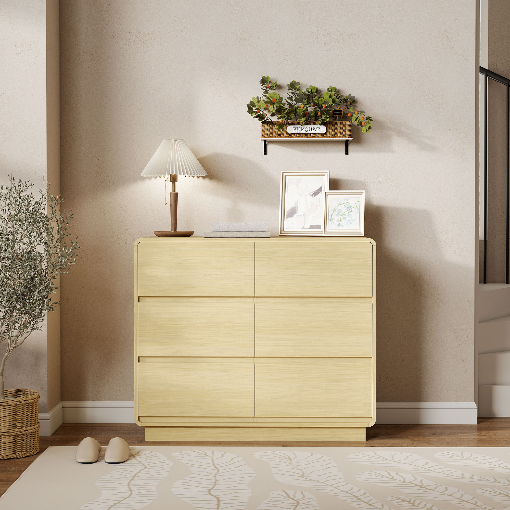 100 cm Sideboard, Buffetschrank mit 6 Schubladen, Kommode für Küche, Wohnzimmer, Esszimmer, Naturholz