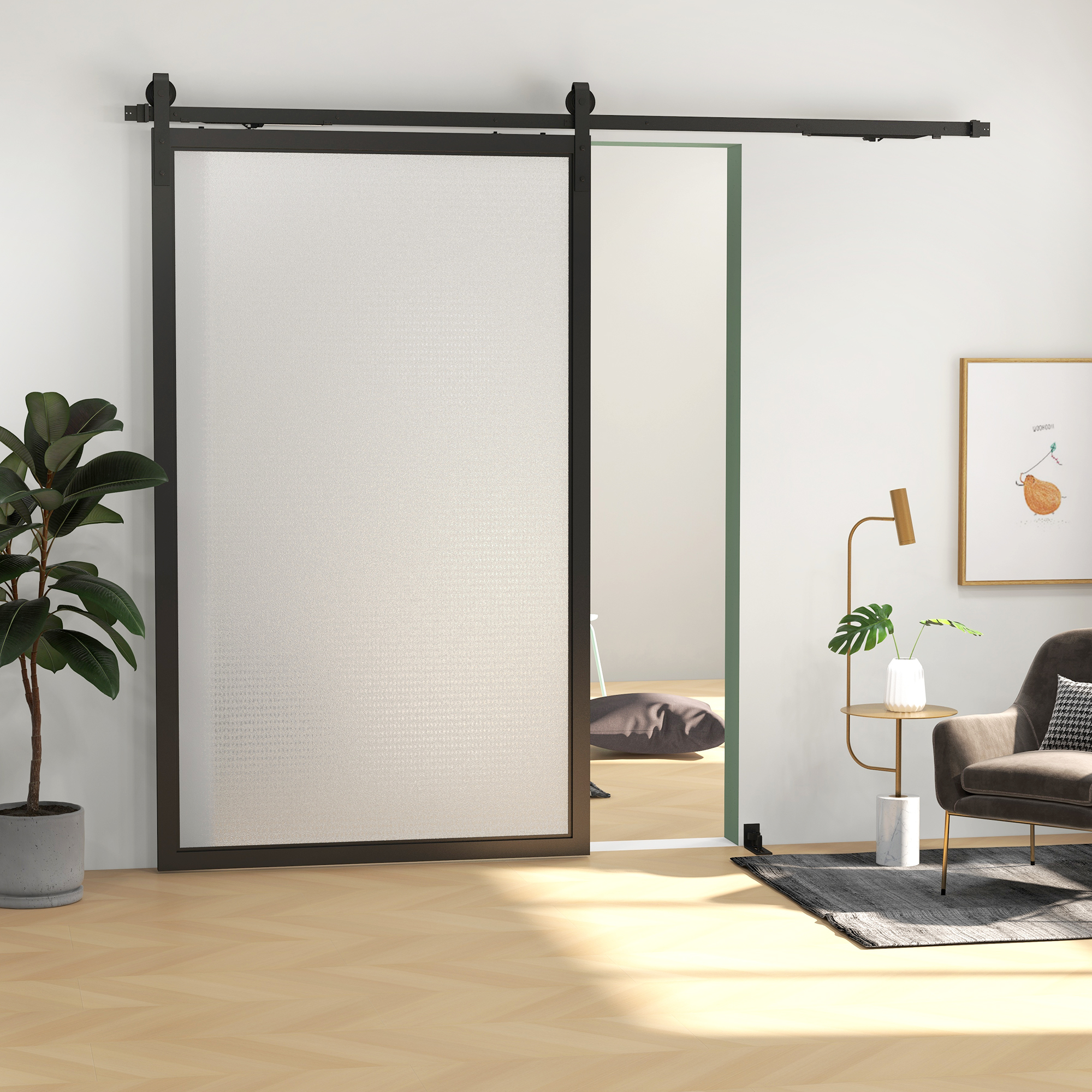 Schiebetür-Bausatz, leise & leichtgängig, für Holz- & Zementwände, 244cm, Stahl, Schwarz
