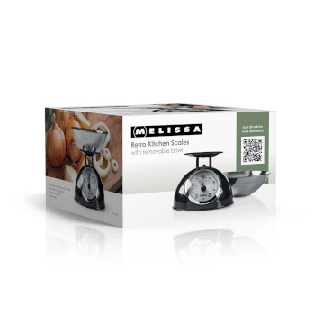 Retro-Küchenwaage | analog | Metallgehäuse | Abnehmbare Schale | Max. 5kg | 25-Gramm-Schritte | schwarz