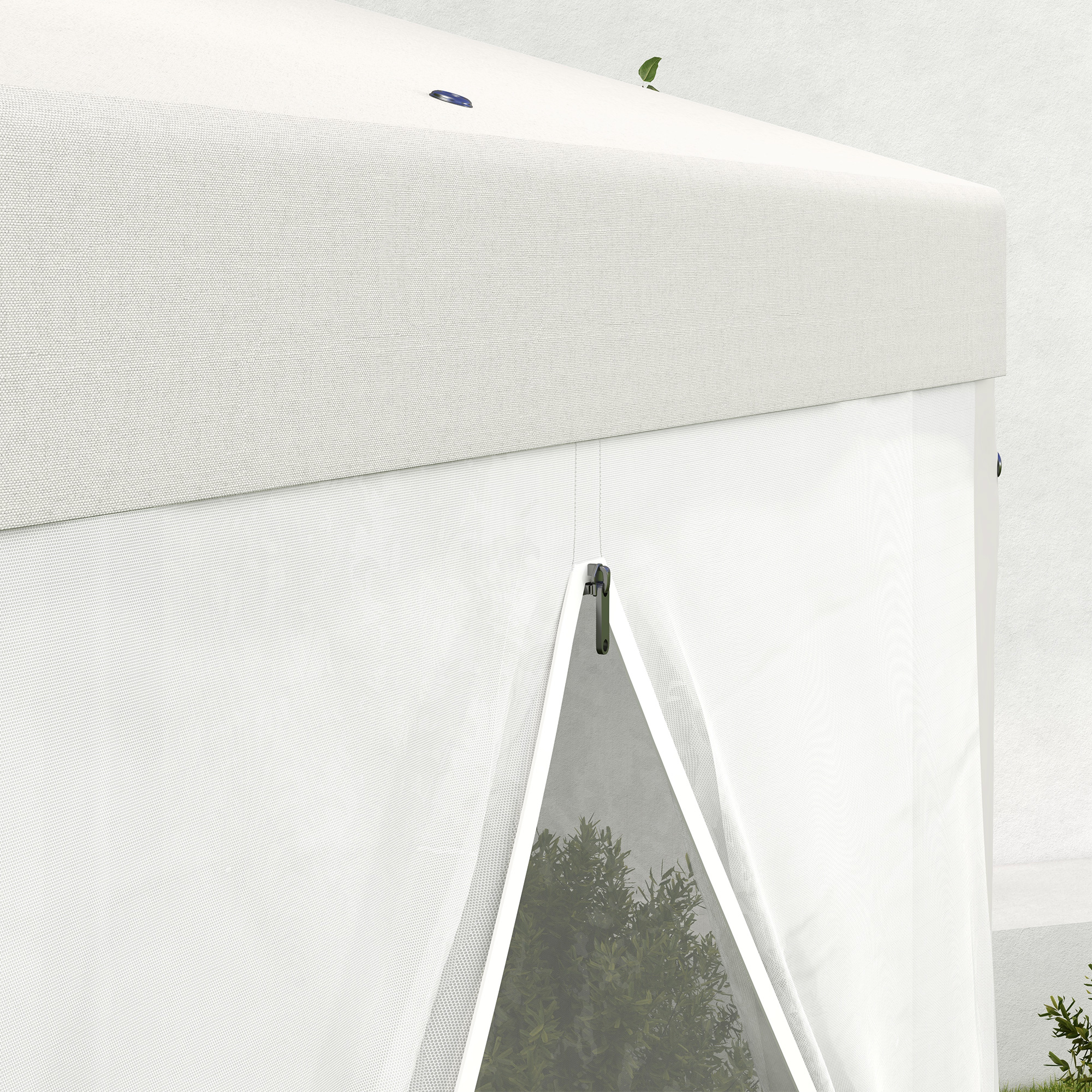 Gartenpavillon, 6-eckig, Netzvorhänge, Metallgestell, 3,94x3,412x2,5m, Creme