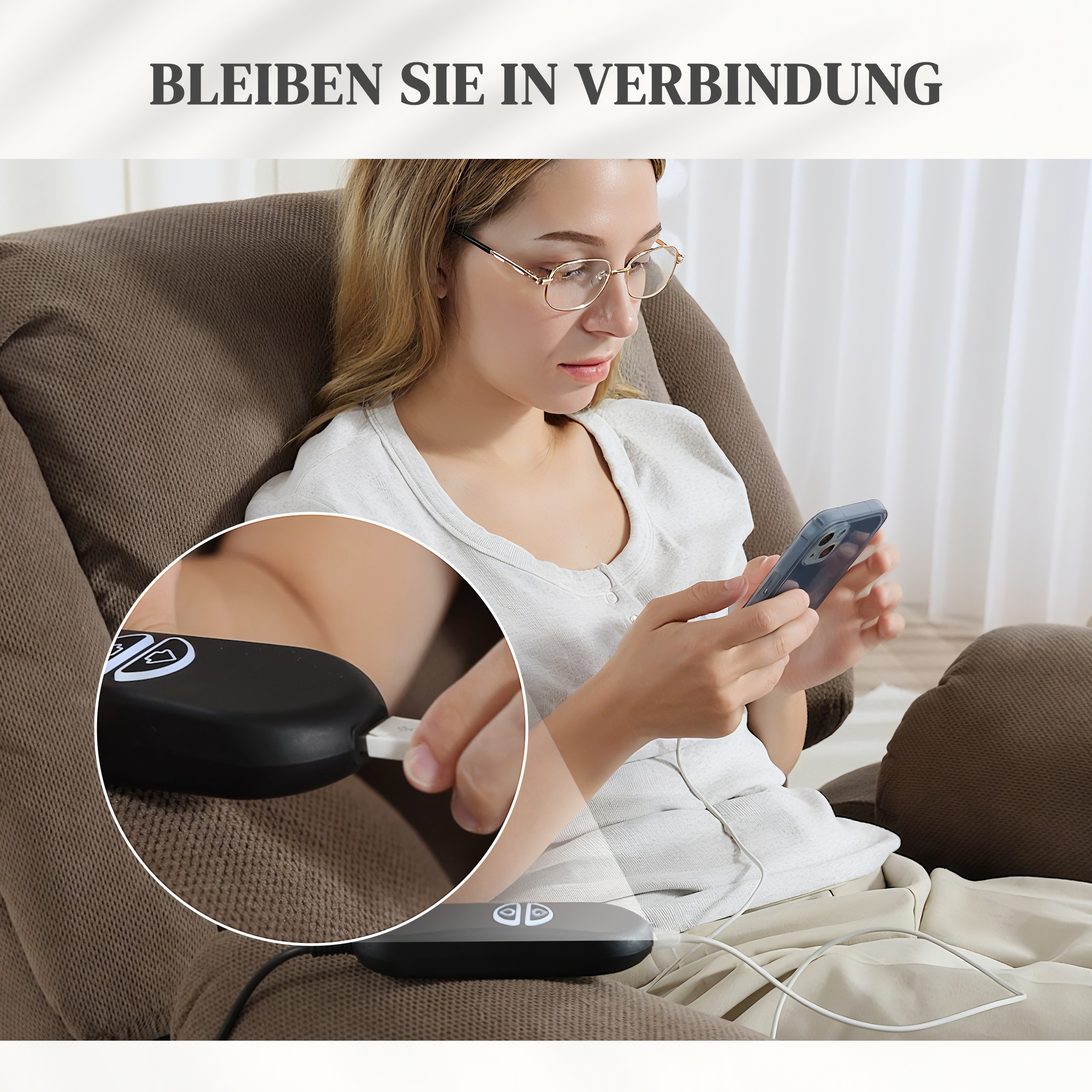Fernsehsessel mit Massage- und Wärmefunktion, Elektrischer Aufsteh-Sessel, Fernbedienung, Seitentaschen, Hellbraun