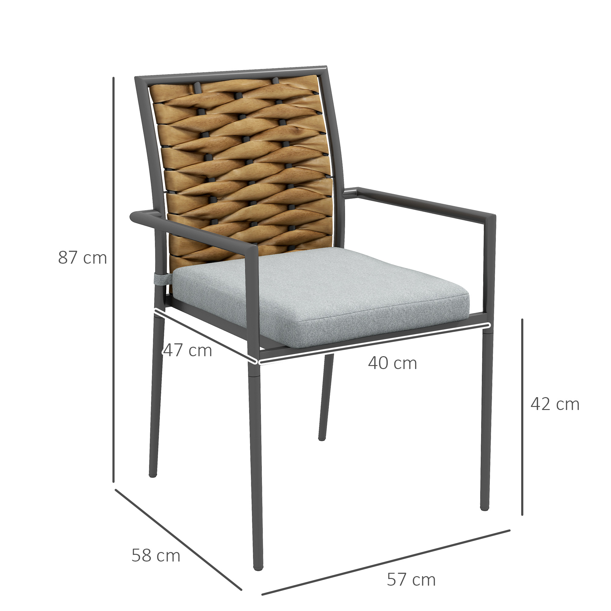 Gartenstühle Outdoor-Stühle Terrassenstühle, wetterbeständig, modernes Design, 57 x 58 x 87cm, Grau