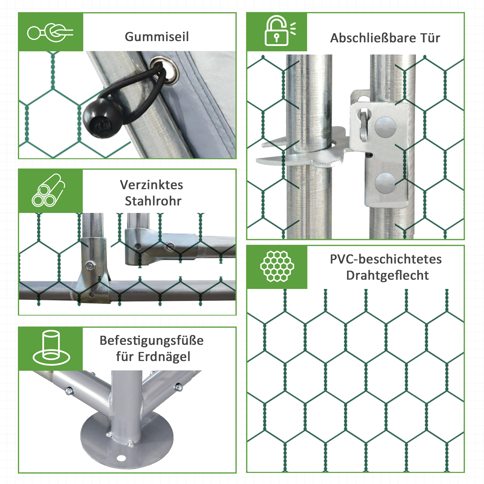 Hühnergehege Hühnerstall Hühnerauslauf, begehbar, verriegelbare Tür, für 10-12 Hühner, 280 cm x 380 cm x 195 cm, Grau