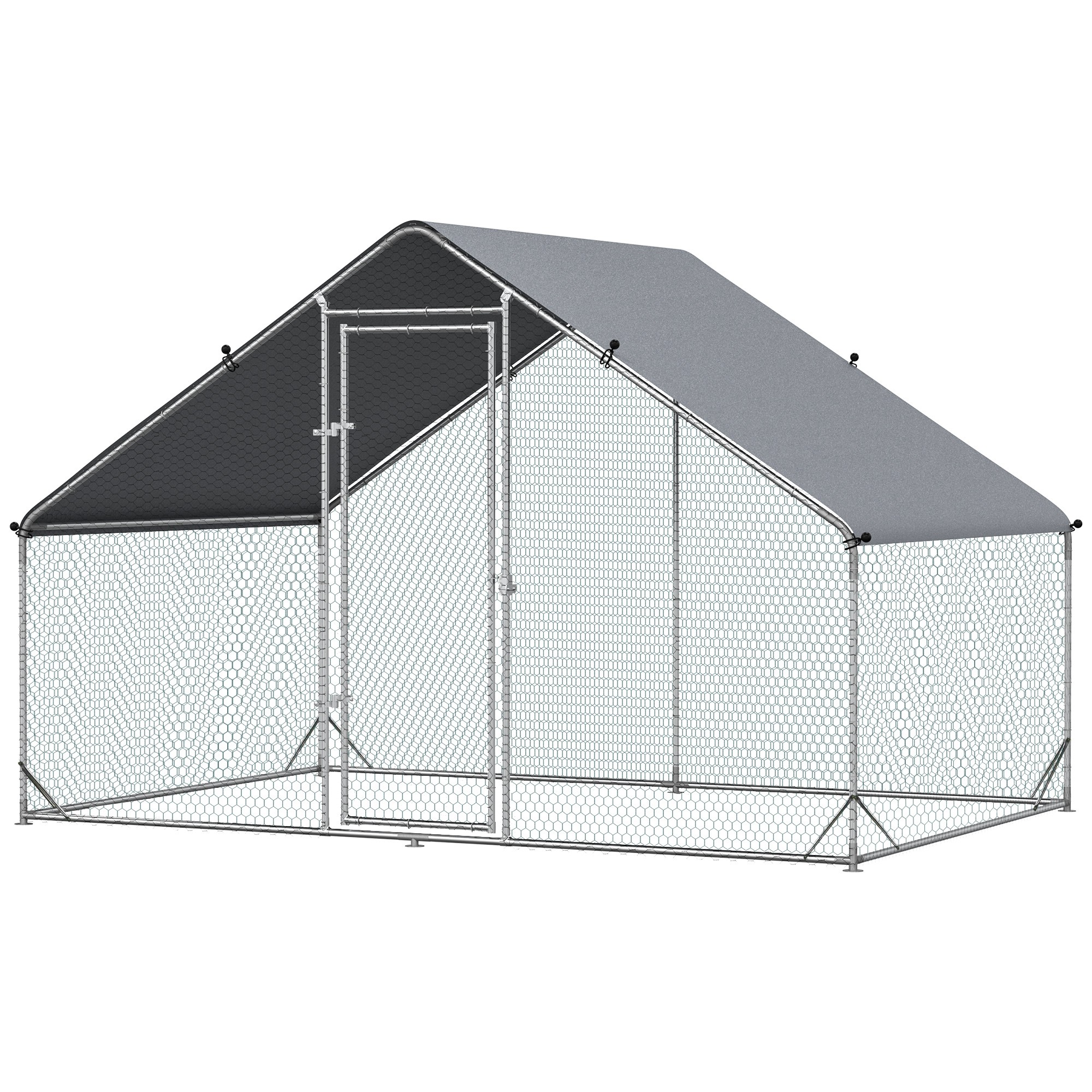 Hühnerstall, Freilaufgehege, Geflügelstall mit Schattendach, Freigehege für 4-6 Hühner, Enten Kaninchen, 3 x 2 x 2 m