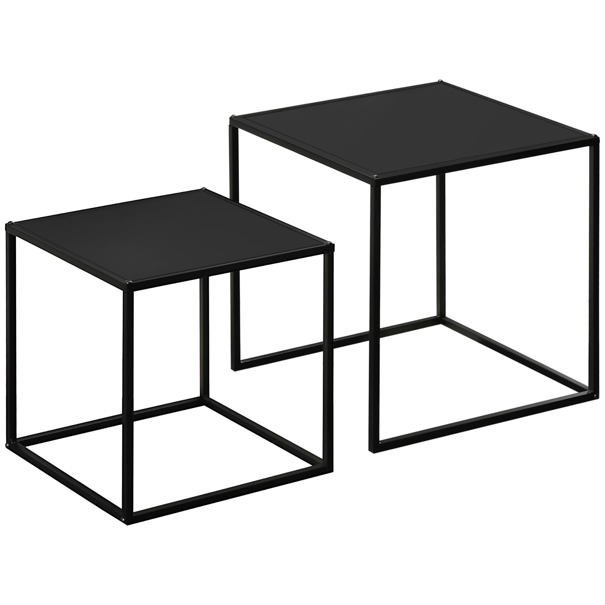 Beistelltisch, Couchtisch, Satztisch, 2er-Set, modernes Design, Stahlrahmen, schwarz, 40 x 40 x 40cm