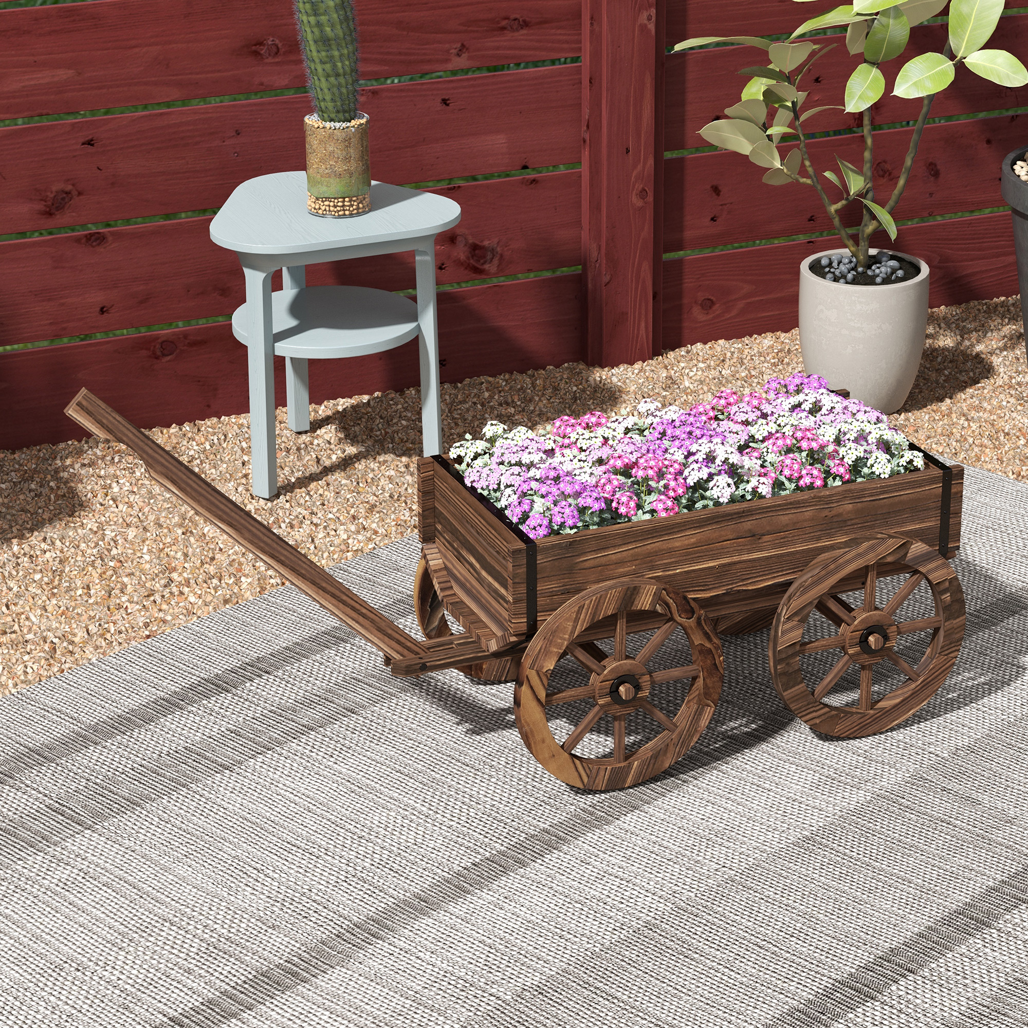 Pflanzen-Schubkarre Hochbeet aus Holz, wetterbeständig, 120 x 41 x 50 cm, Braun