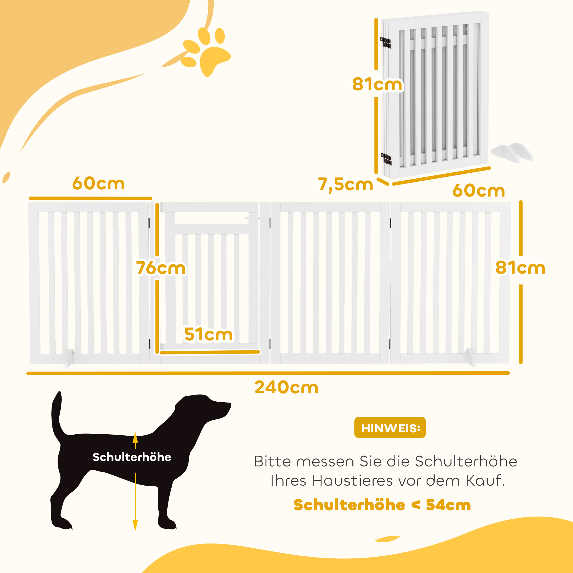 Haustiergitter, Treppenschutzgitter, Schutzgitter, 4 Teile, faltbar,  Weiß