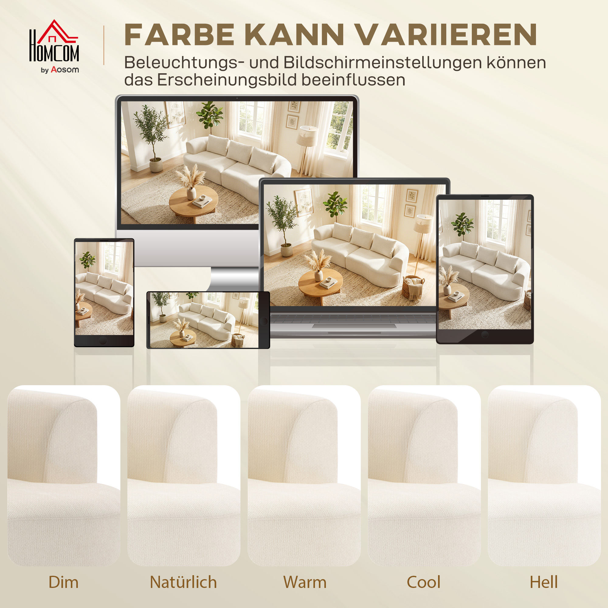 3-Sitzer-Sofa, 260 cm Chenille-Sofa mit breiter Sitzfläche, Federkernpolsterung, hochdichtem Schaumstoff, 3 Kissen, cremeweiß