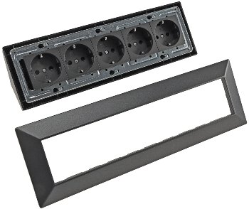 5-fach Steckdosenblock, anthrazit, 250V~/ 16A, Aufbaumontage