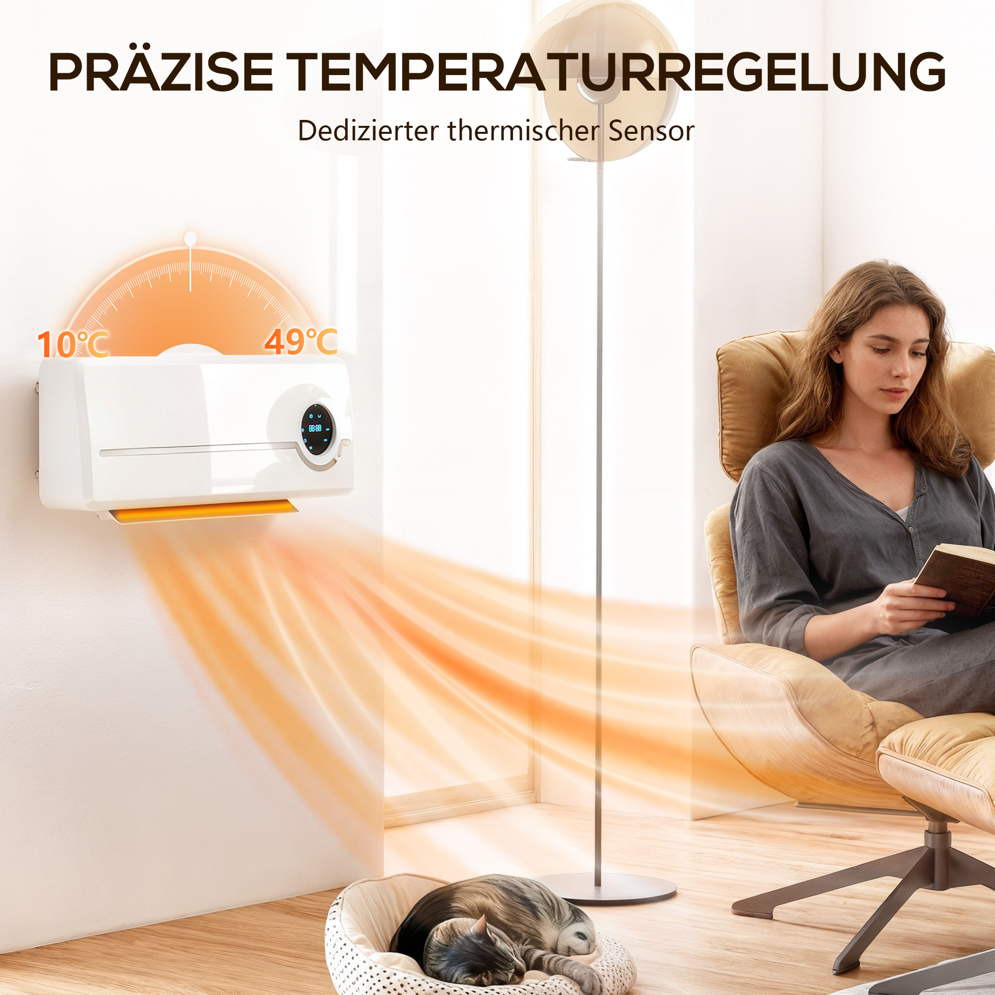 Heizlüfter zur Wandmontage 2000W Keramik-Wandheizung mit Ventilator, Fernbedienung, 2 Heizmodi, LED-Display