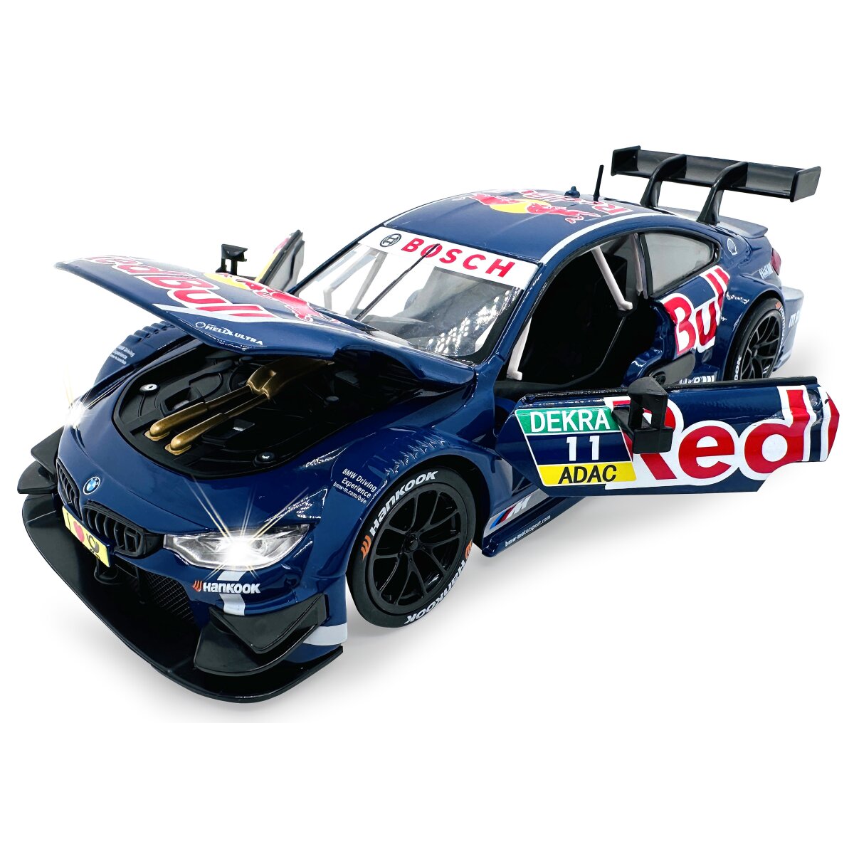 BMW M4 DTM Diecast 1:24 blau inkl. Knopfzellen