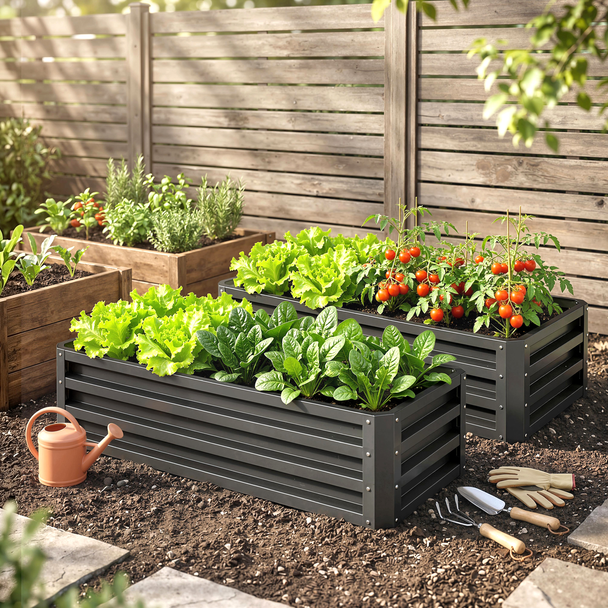 Hochbeet Metall 2er-Set, Offener Boden, Für Garten Balkon, 110x50x30cm, Dunkelgrau