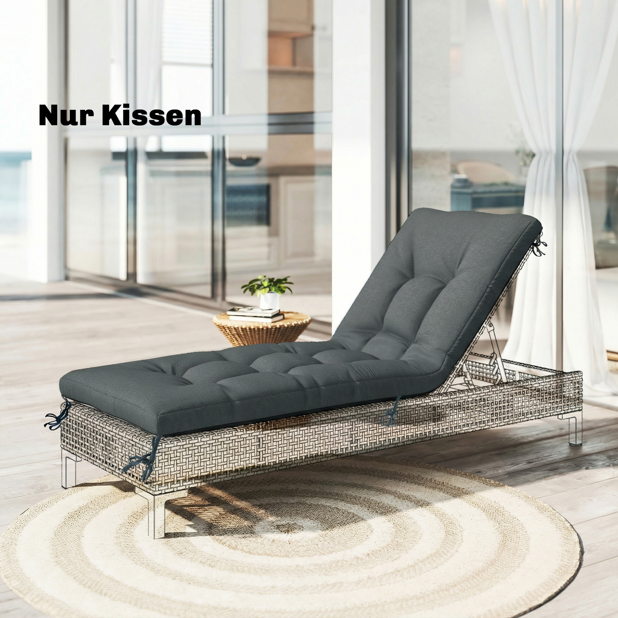 Palettenkissen Abnehmbar Sitzkissen mit Befestigungsbändern Palettenpolster für die meisten Liegen 198x65x13cm Dunkelgrau
