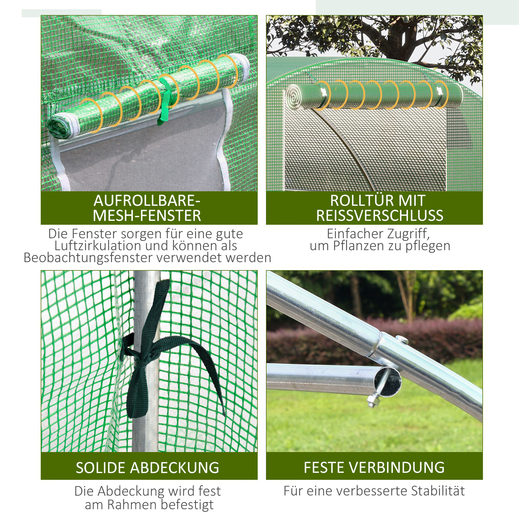 Foliengewächshaus begehbares Polytunnel 4,5 x 3 m Gewächshaus mit 6 Fenster Treibhaus Frostschutz Stahlrohr Dunkelgrün