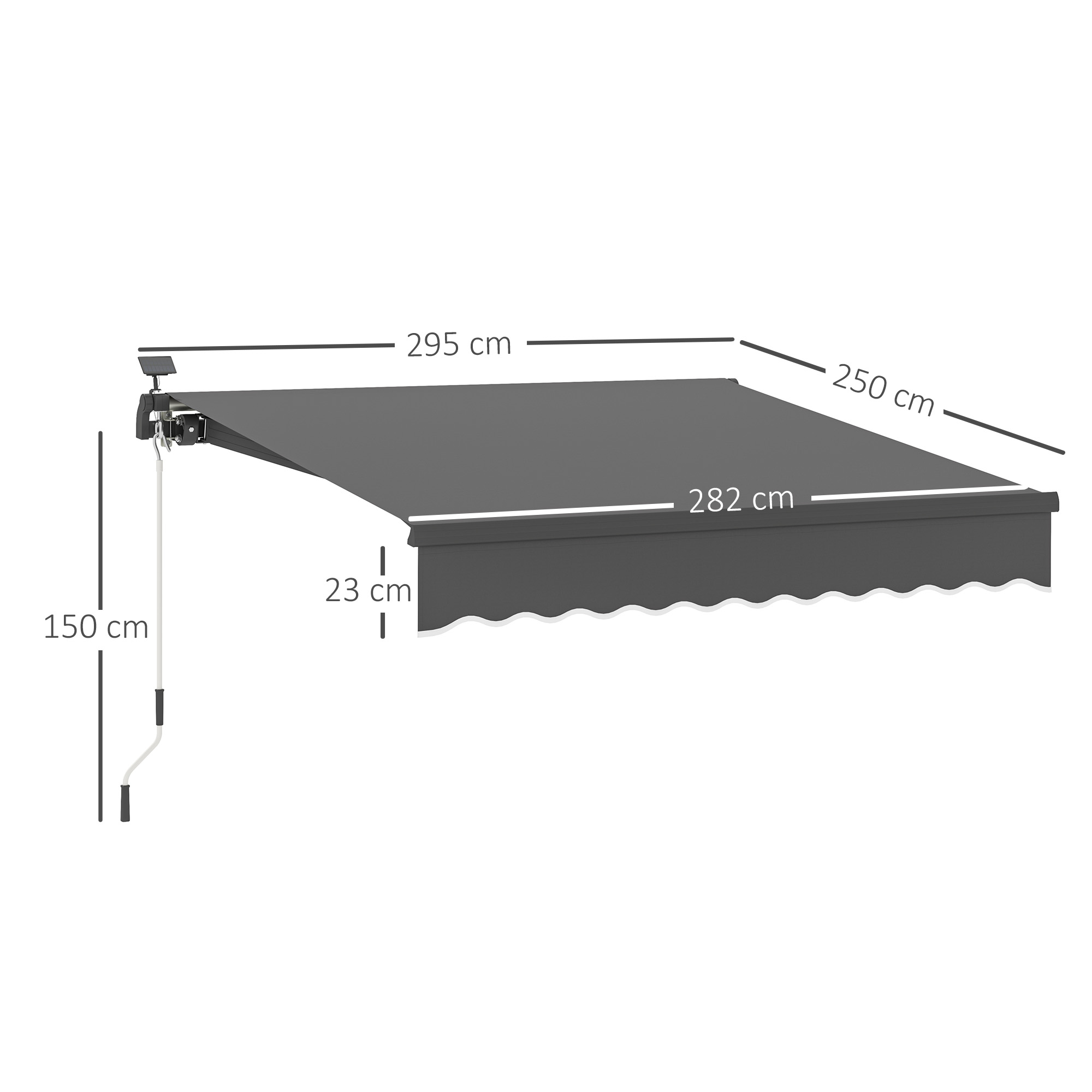Klemmmarkise mit Handkurbel Solar-Lichte Gelenkarmmarkise Markise Sonnenschutz UV 50+ 300 cm breit Grau