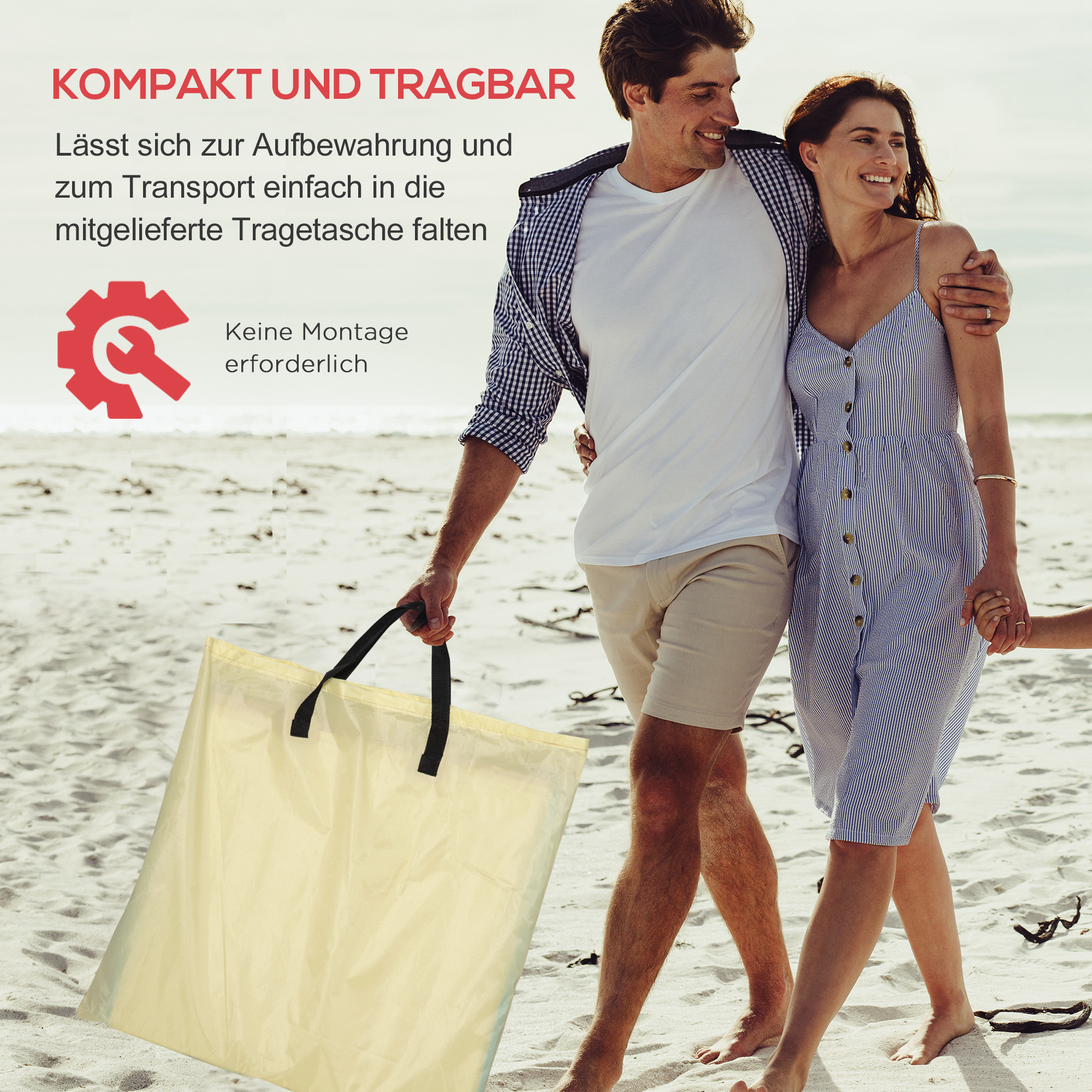 2er-Set Strandmatte, verstellbar, faltbar, 124L x 53B x 37-50H cm, Beige