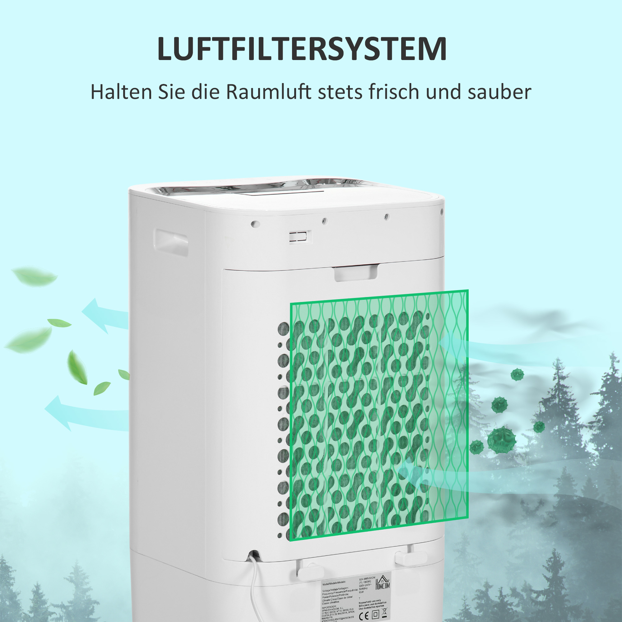 Klimaanlage, Luftkühler, 3 Modi, Timer-Funktion, rollbar, Kunststoff, Weiß