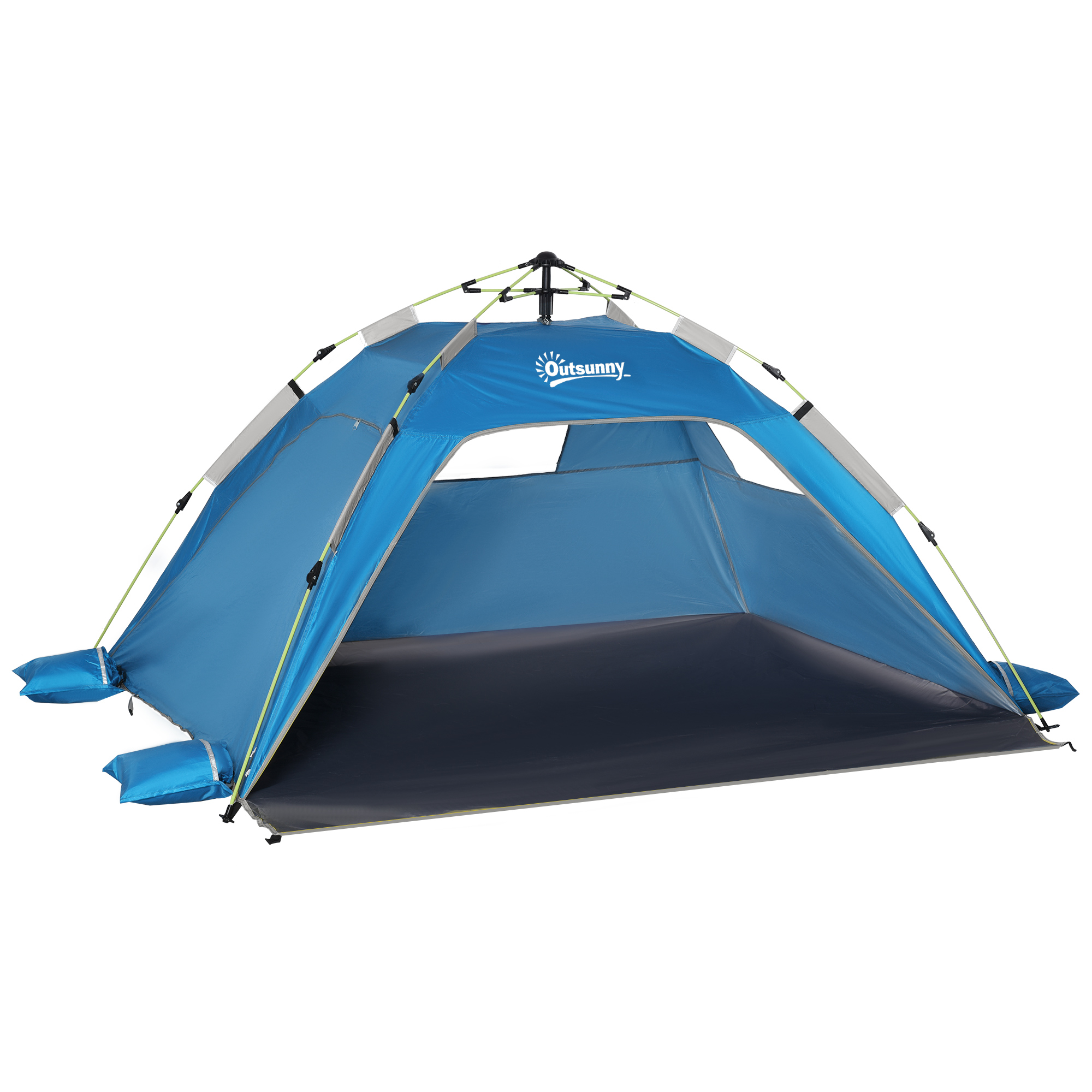 Pop-up-Strandzelt, Fiberglasrahmen, 4 Taschen, Netzfenster, flexibel, Blau