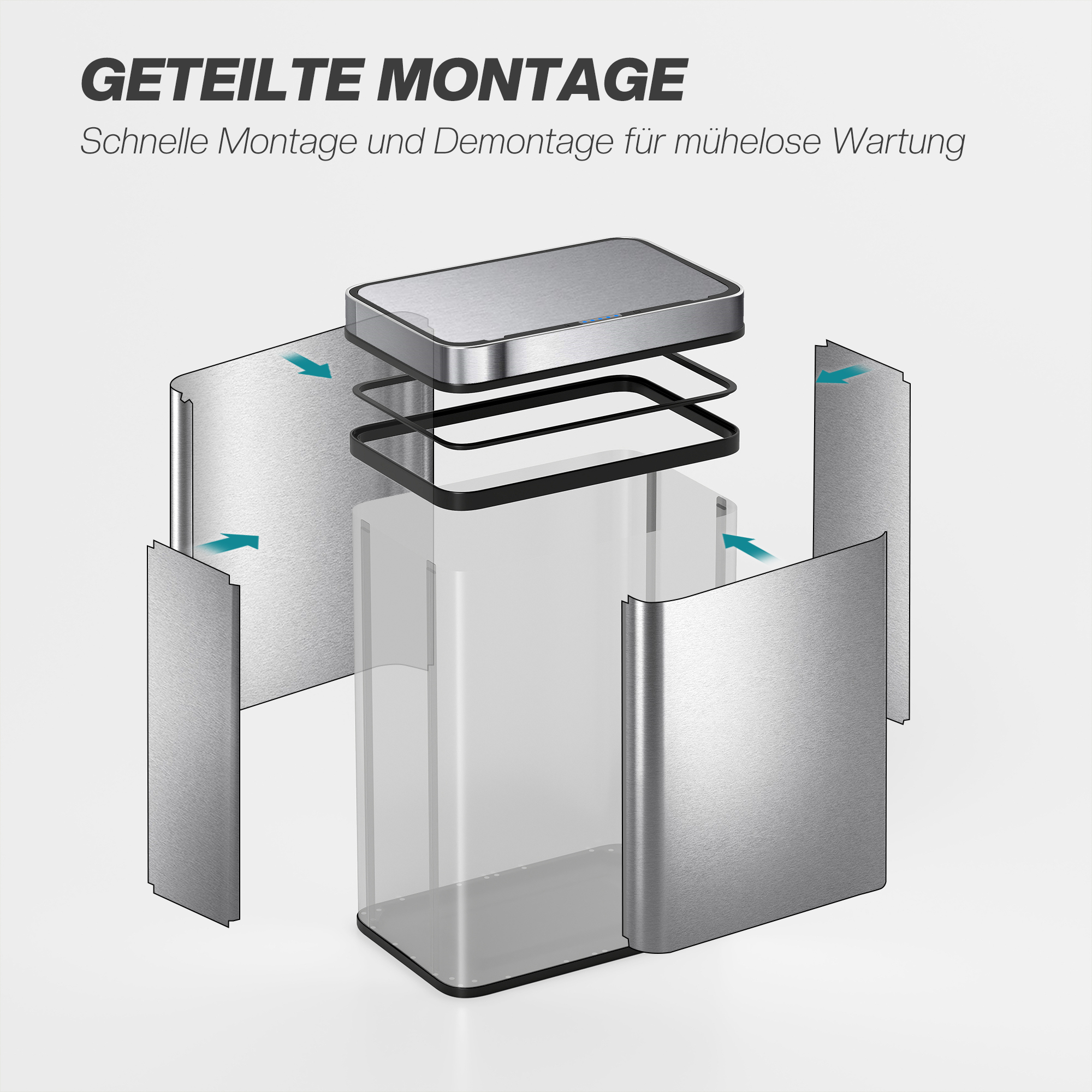 50l Sensor-Mülleimer, automatischer Deckel, Edelstahl, vielseitig einsetzbar, Silberfarben