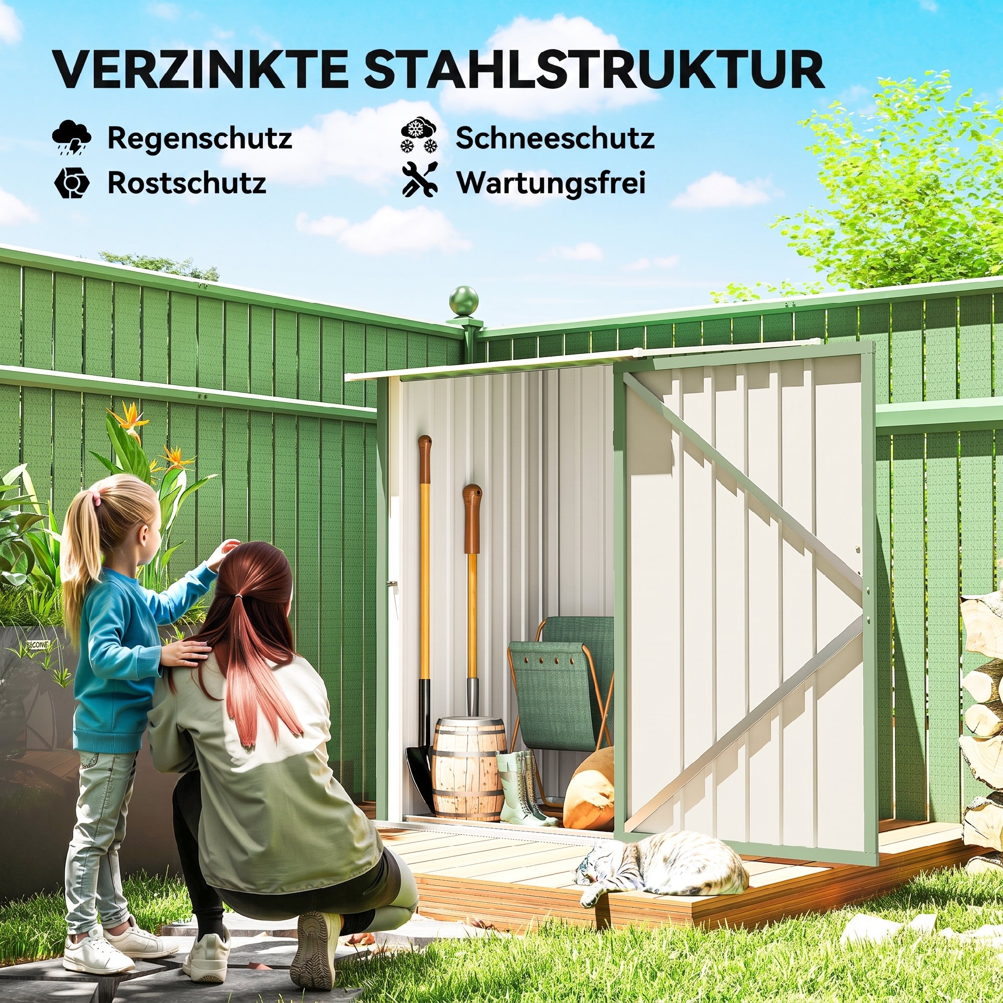 Geräteschuppen aus Stahl 100 x 103 x 160cm Hellgrün