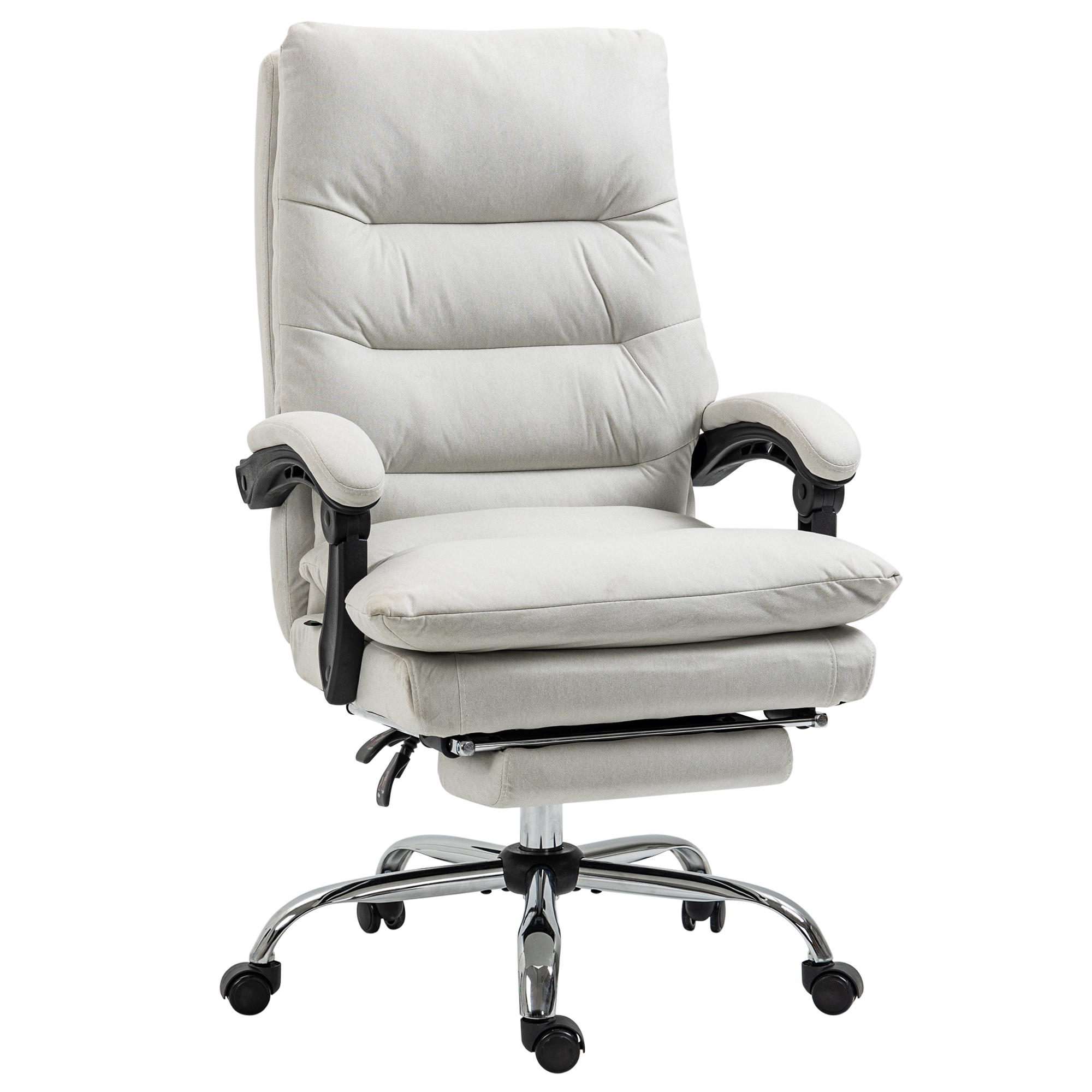 Bürostuhl mit Massagefunktion, beheizbar, neigbar, Kunstleder, 65x72x109-117cm, Cremeweiß