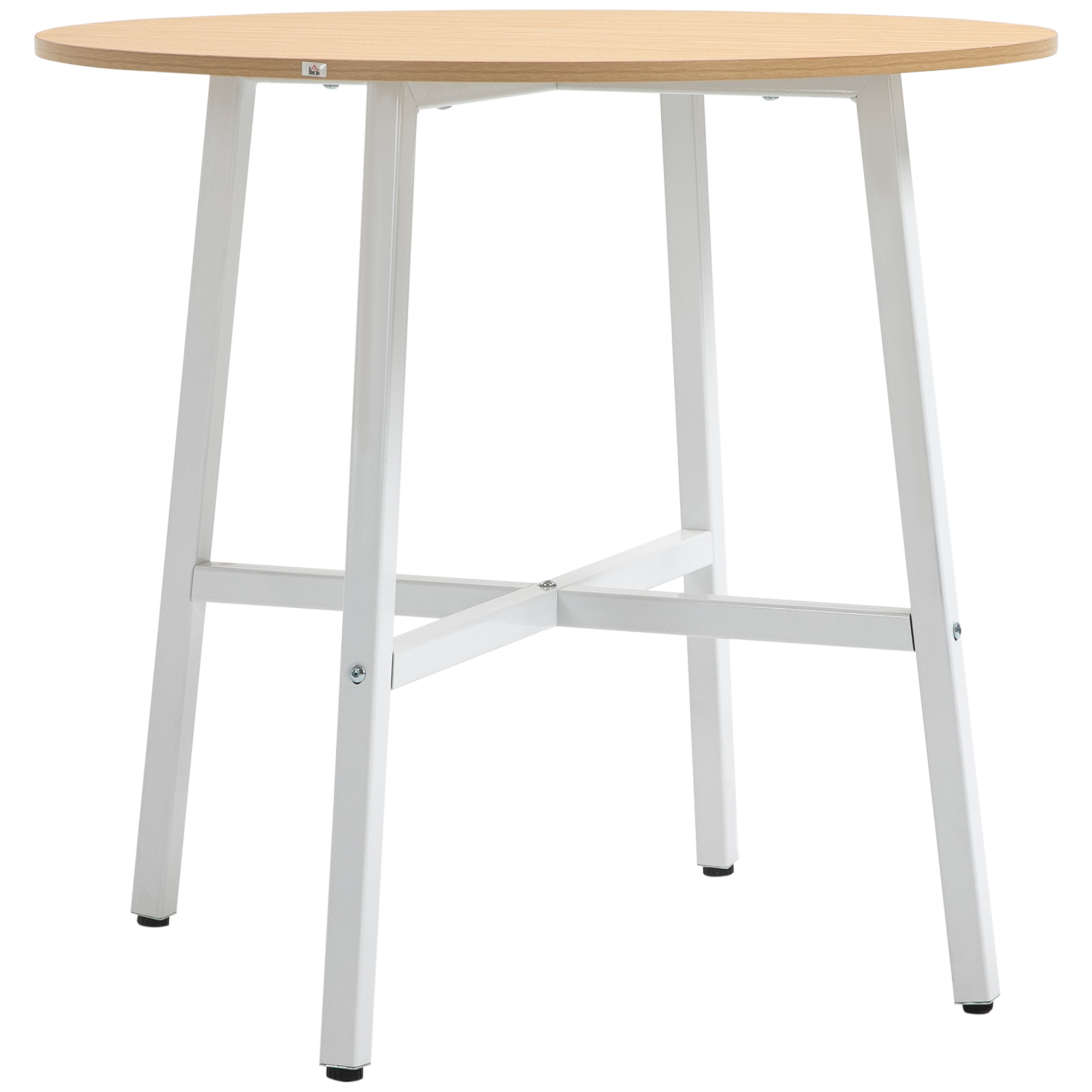 Esstisch, industrieller Stil, abgerundetes Design, stabil bis 60 kg, Ø80 x 76H cm, Naturholz/Weiß