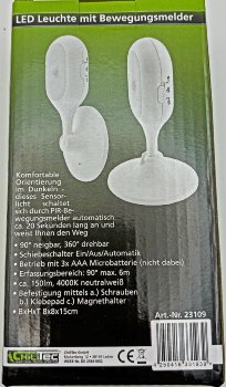 LED Leuchte mit PIR Bewegungsmelder, Batteriebetrieb, 3x AAA, neutralweiß